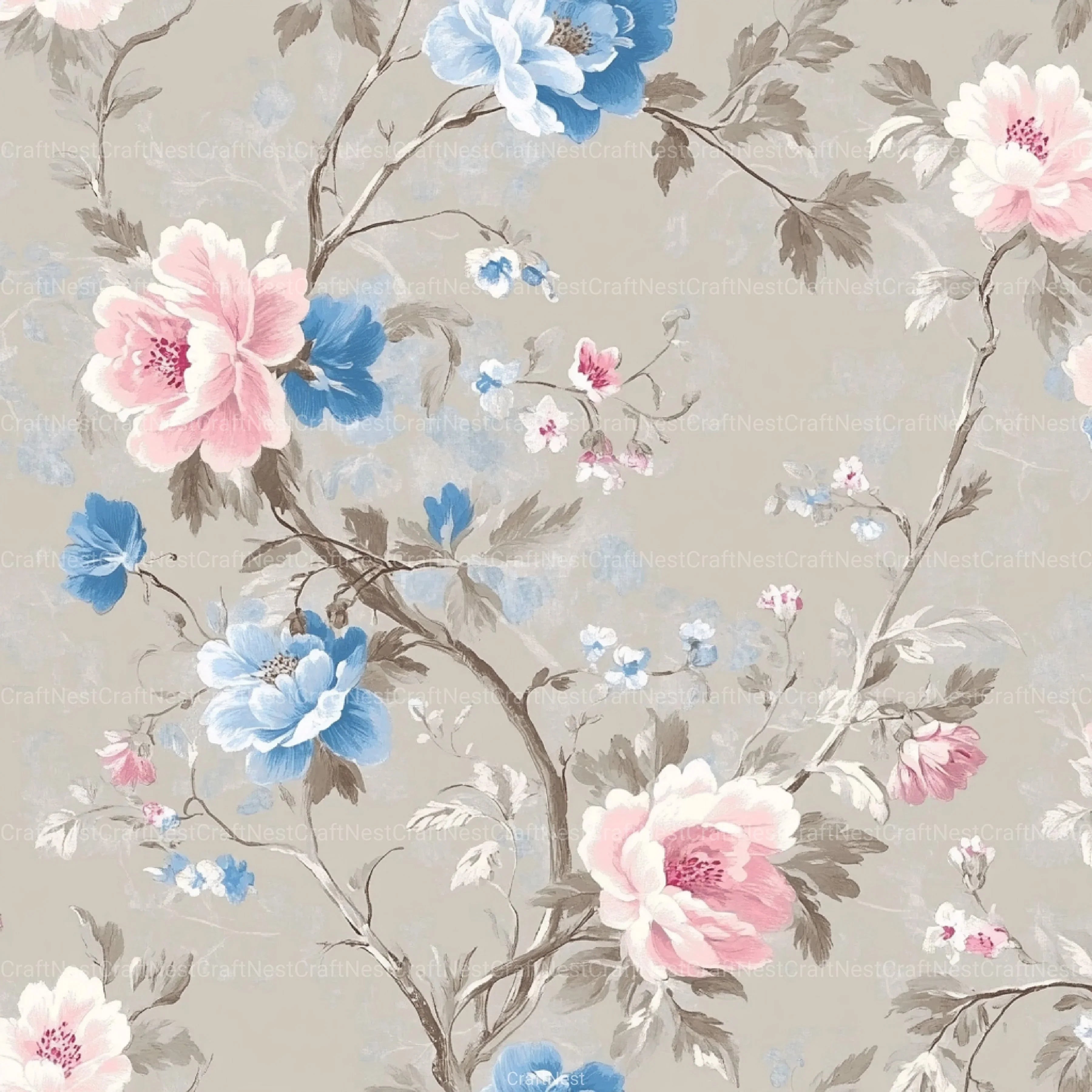 French Shabby Chic Pastel Flower Pattern Clipart Bundle 2 - CraftNest - Digital Crafting and Art