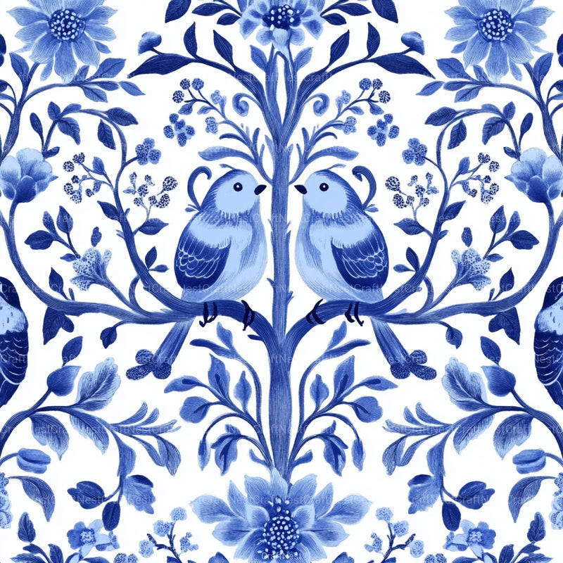 Blue Birds & Flowers Chinoiserie Pattern Clipart Bundle - CraftNest - Digital Crafting and Art