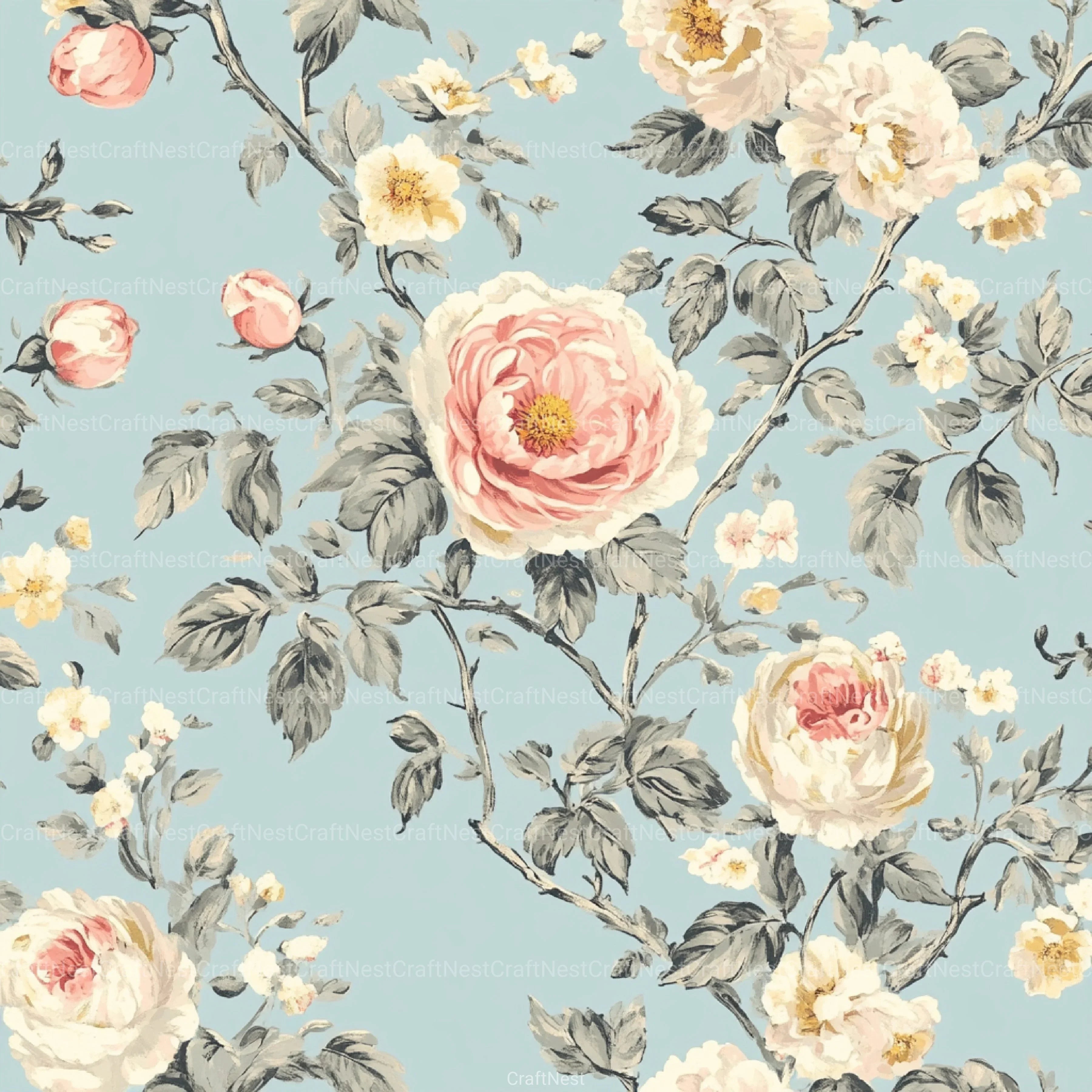 French Shabby Chic Pastel Flower Pattern Clipart Bundle 2 - CraftNest - Digital Crafting and Art