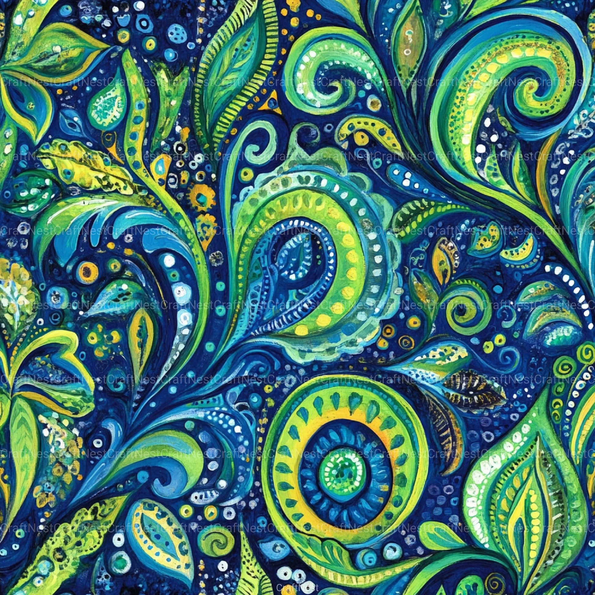 Boho Blue Green Patterns Clipart Bundle - CraftNest - Digital Crafting and Art