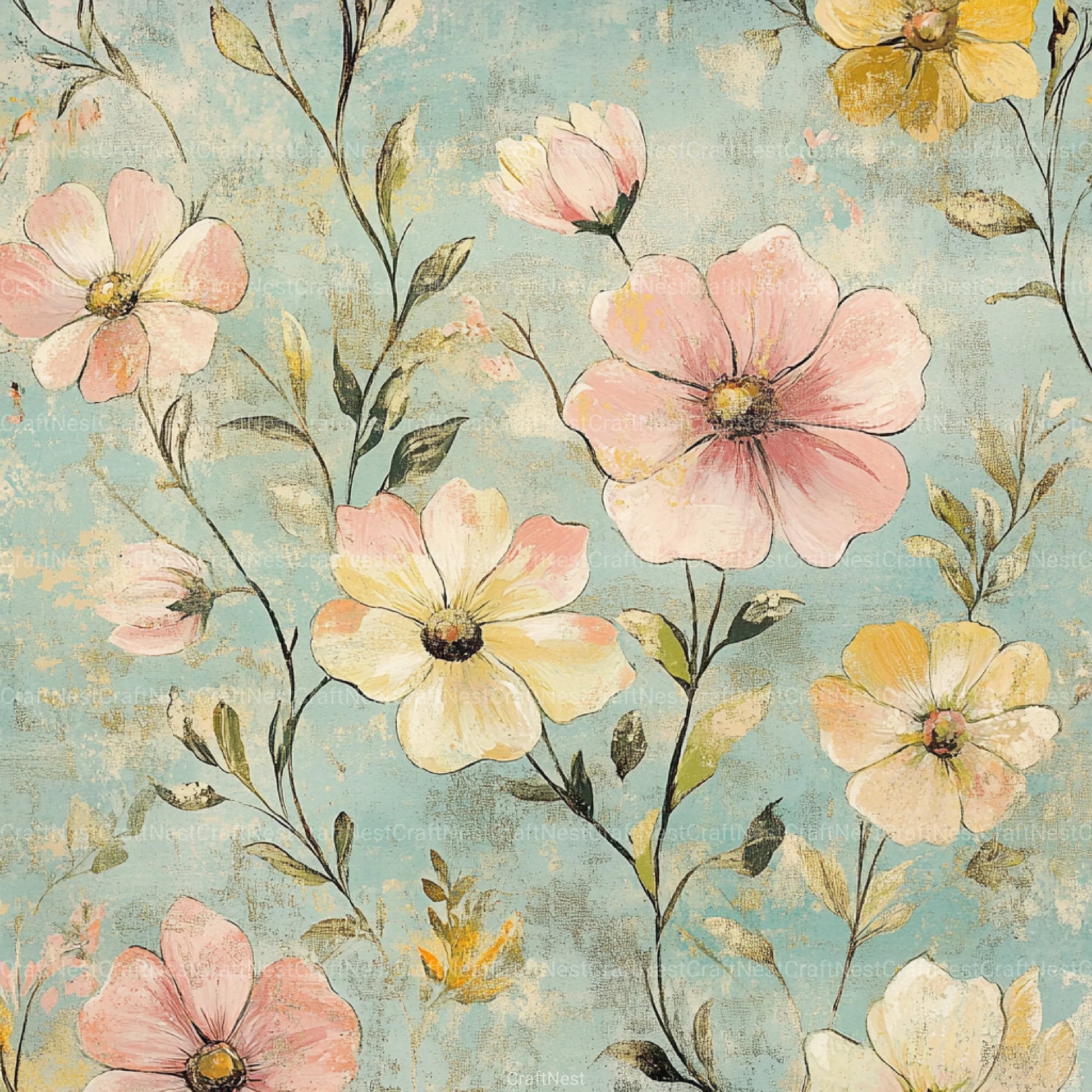 French Shabby Chic Pastel Flower Pattern Clipart Bundle 2 - CraftNest - Digital Crafting and Art