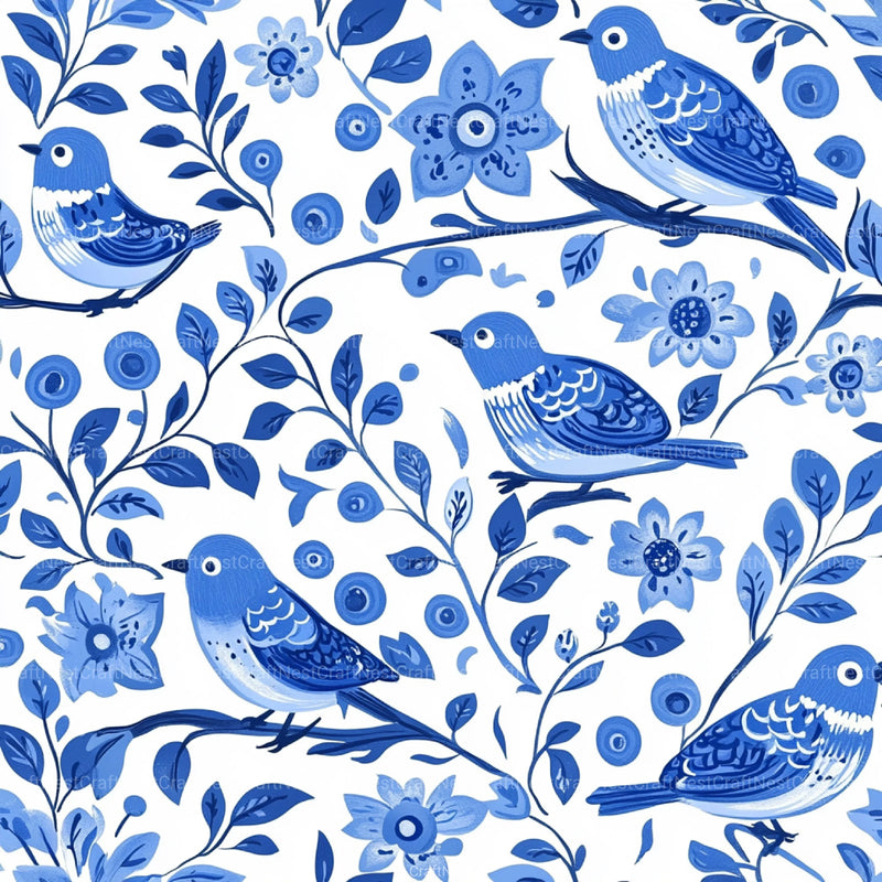Blue Birds & Flowers Chinoiserie Pattern Clipart Bundle - CraftNest - Digital Crafting and Art