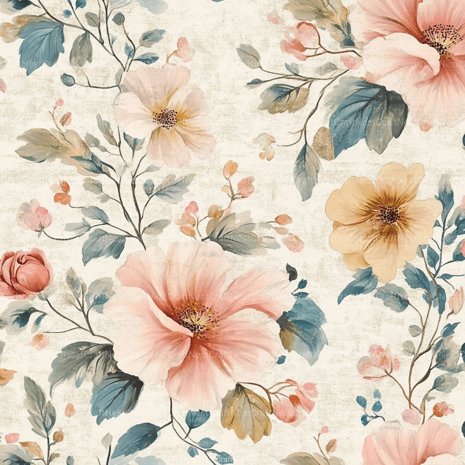 French Shabby Chic Pastel Flower Pattern Clipart Bundle 2 - CraftNest - Digital Crafting and Art