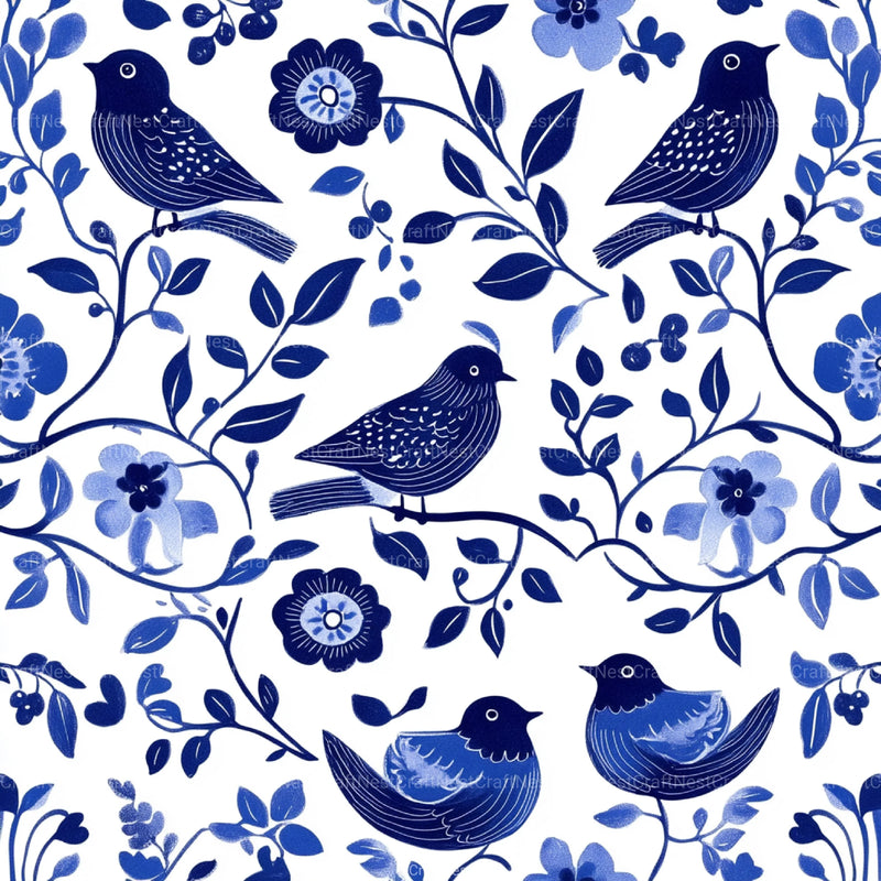 Blue Birds & Flowers Chinoiserie Pattern Clipart Bundle - CraftNest - Digital Crafting and Art