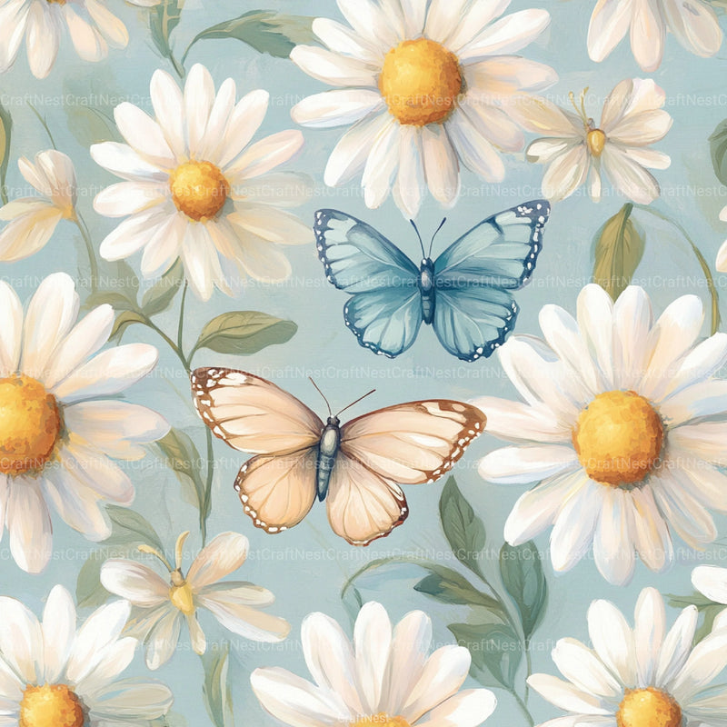 Pastel Daisy Flowers & Butterflies Pattern Clipart Bundle - CraftNest - Digital Crafting and Art
