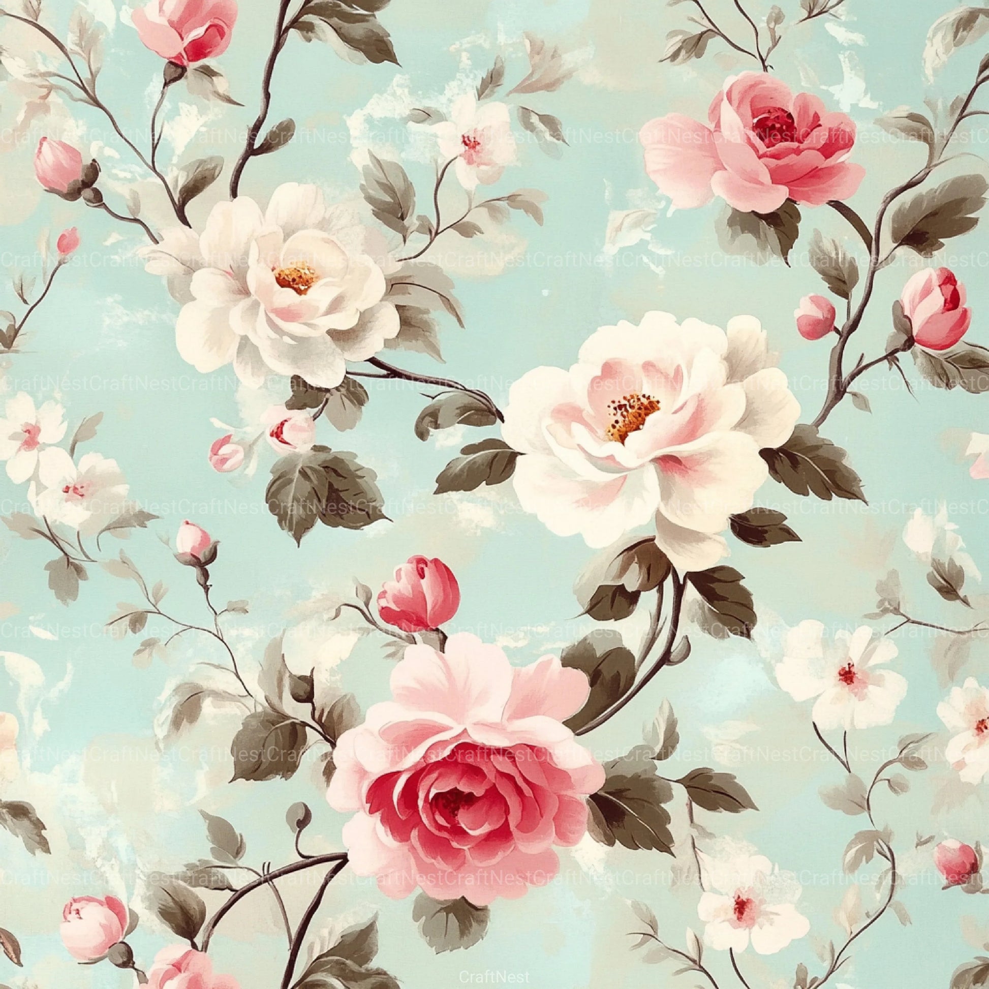 French Shabby Chic Pastel Flower Pattern Clipart Bundle 2 - CraftNest - Digital Crafting and Art