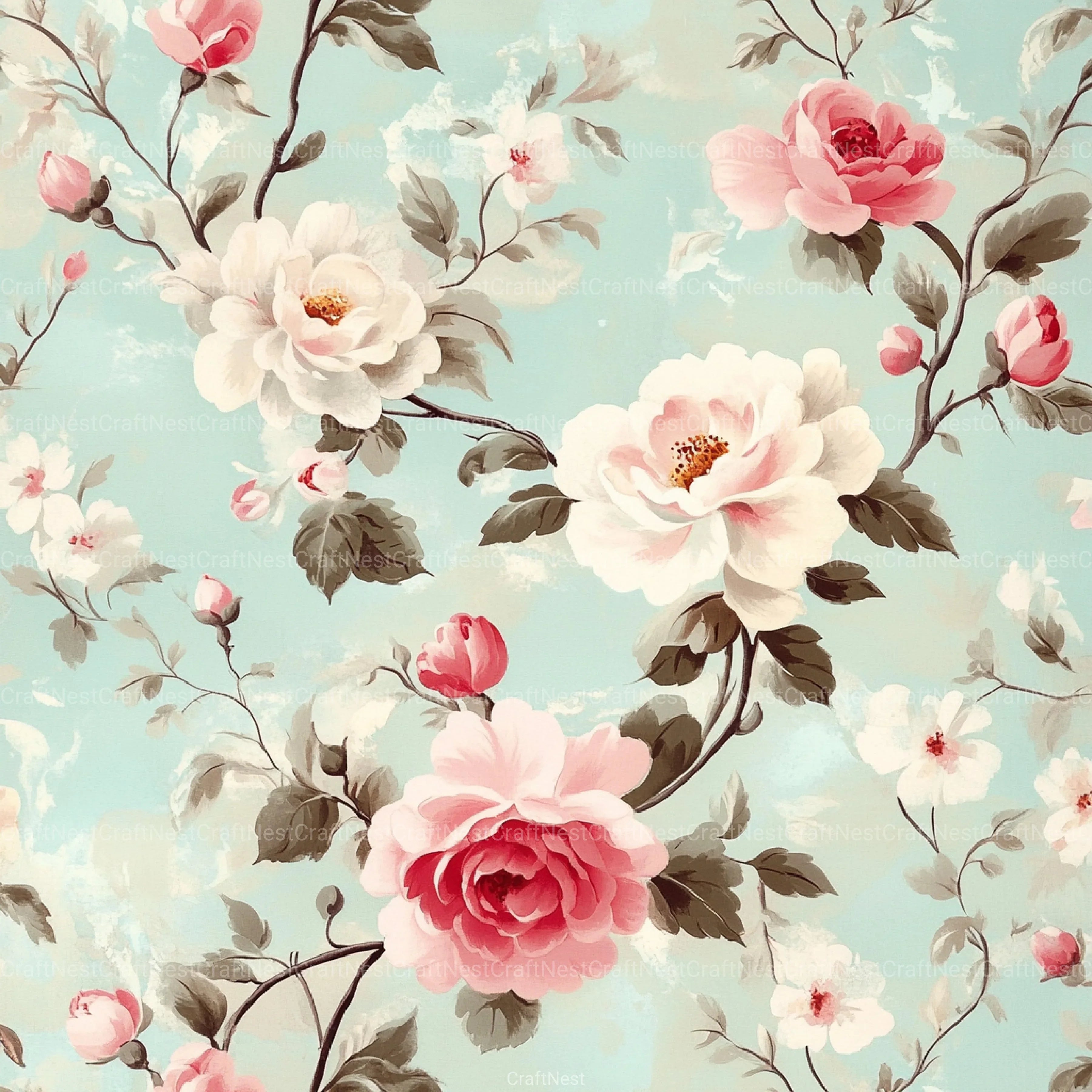 French Shabby Chic Pastel Flower Pattern Clipart Bundle 2 - CraftNest - Digital Crafting and Art