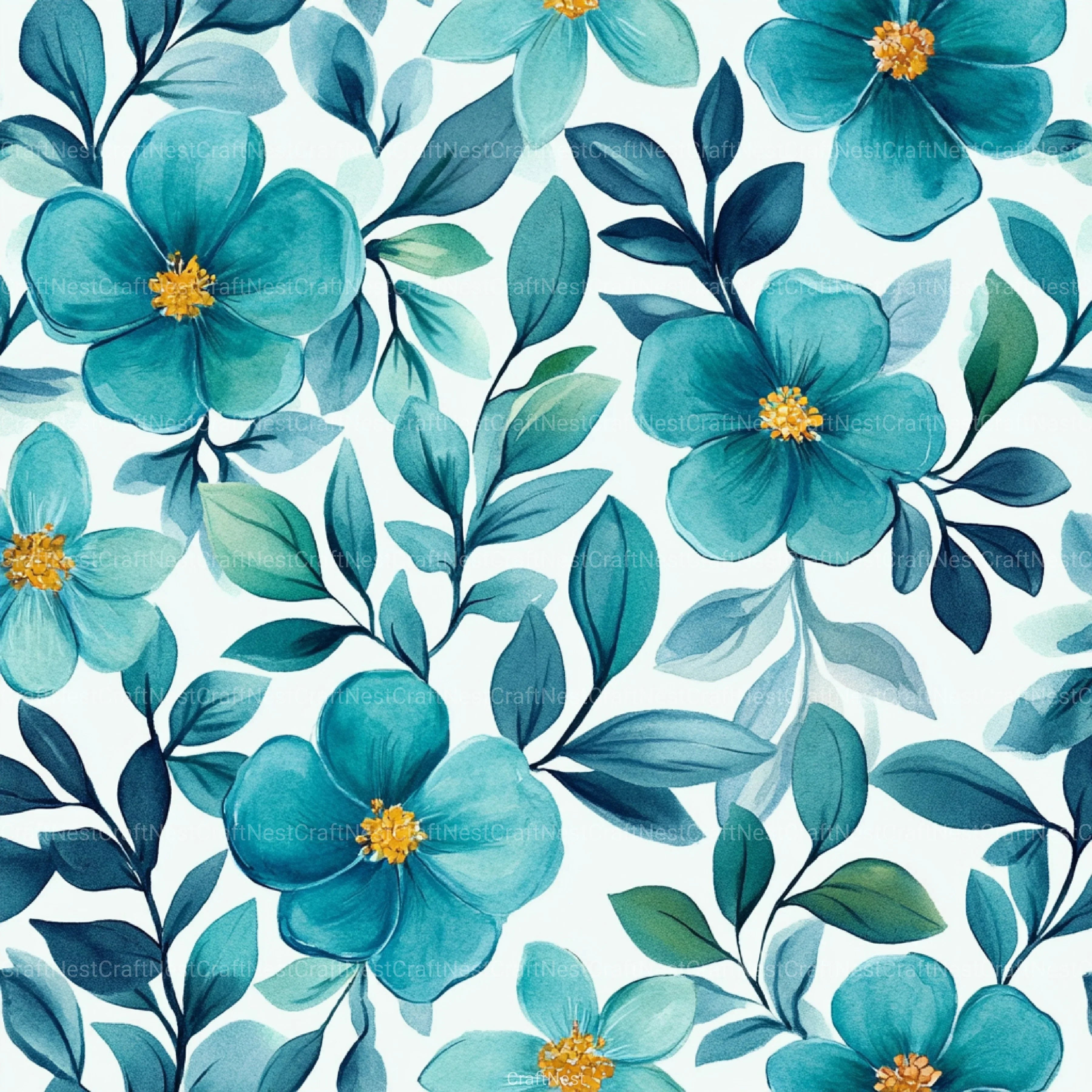 Navy Blue Yellow Cottage Flowers Pattern Clipart Bundle - CraftNest - Digital Crafting and Art