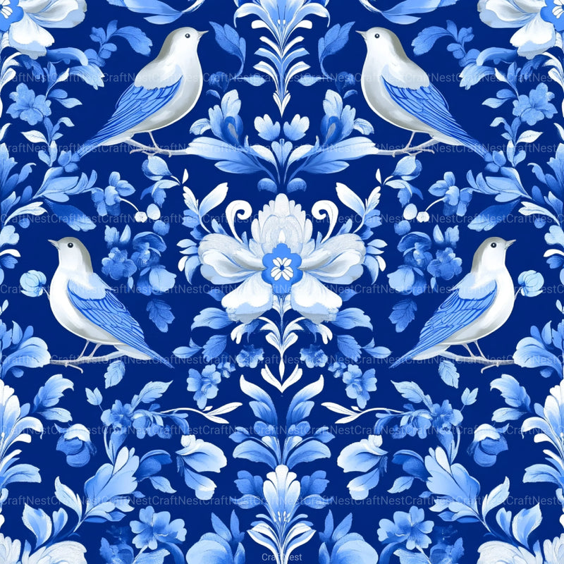 Blue Birds & Flowers Chinoiserie Pattern Clipart Bundle - CraftNest - Digital Crafting and Art