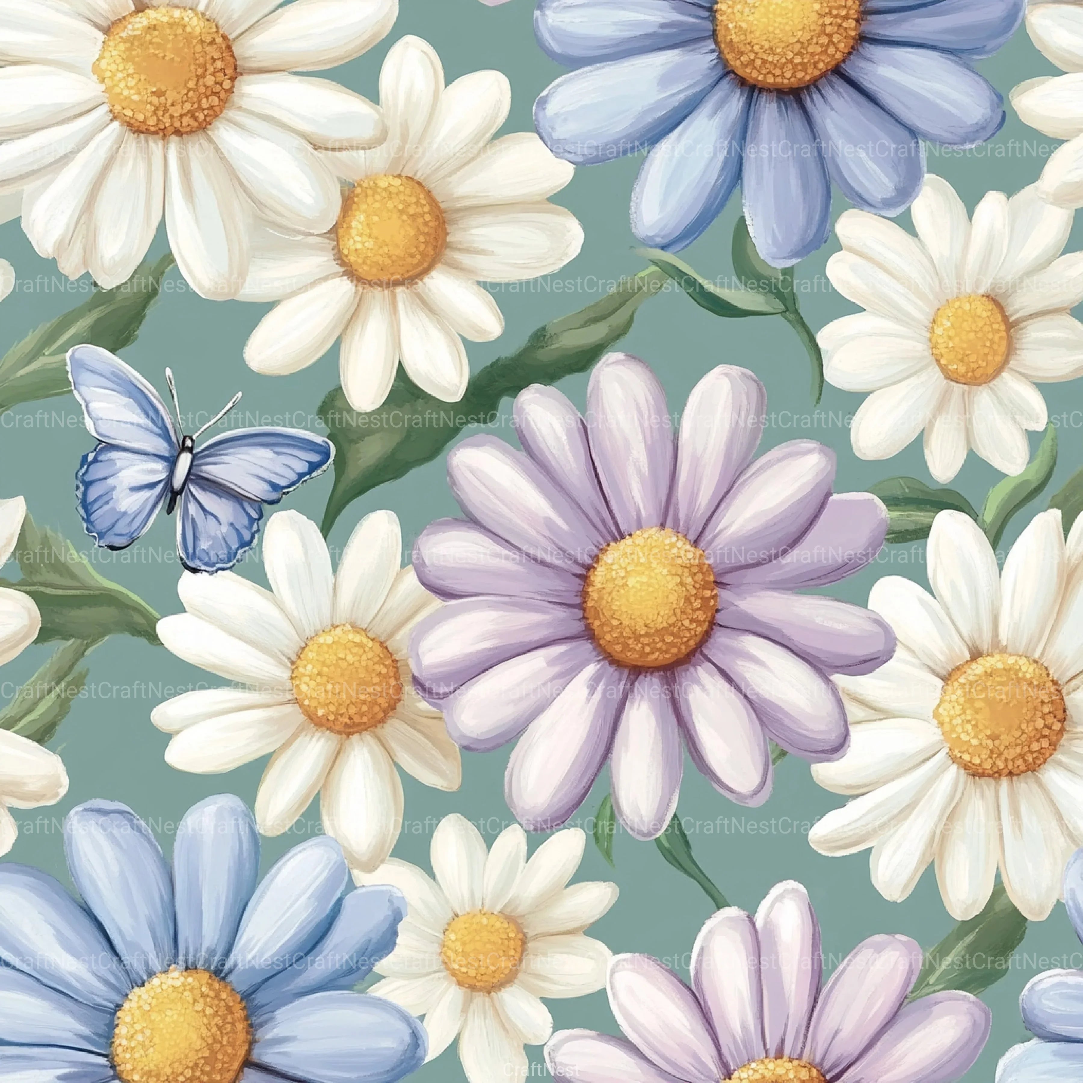 Pastel Daisy Flowers & Butterflies Pattern Clipart Bundle - CraftNest - Digital Crafting and Art