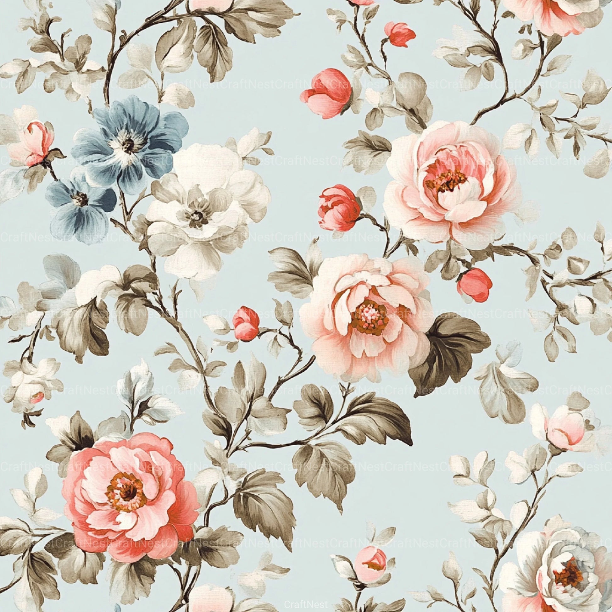 French Shabby Chic Pastel Flower Pattern Clipart Bundle 2 - CraftNest - Digital Crafting and Art