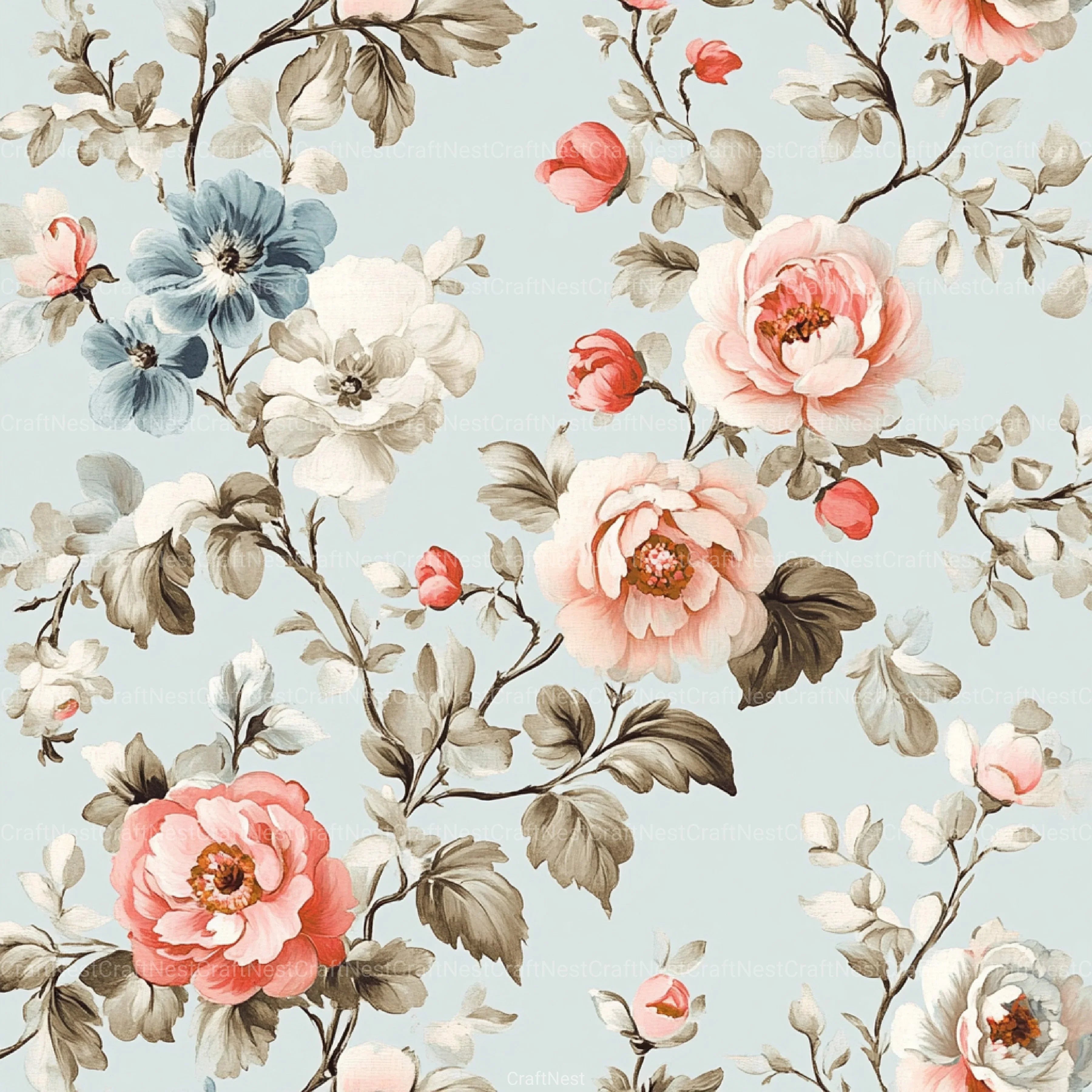 French Shabby Chic Pastel Flower Pattern Clipart Bundle 2 - CraftNest - Digital Crafting and Art