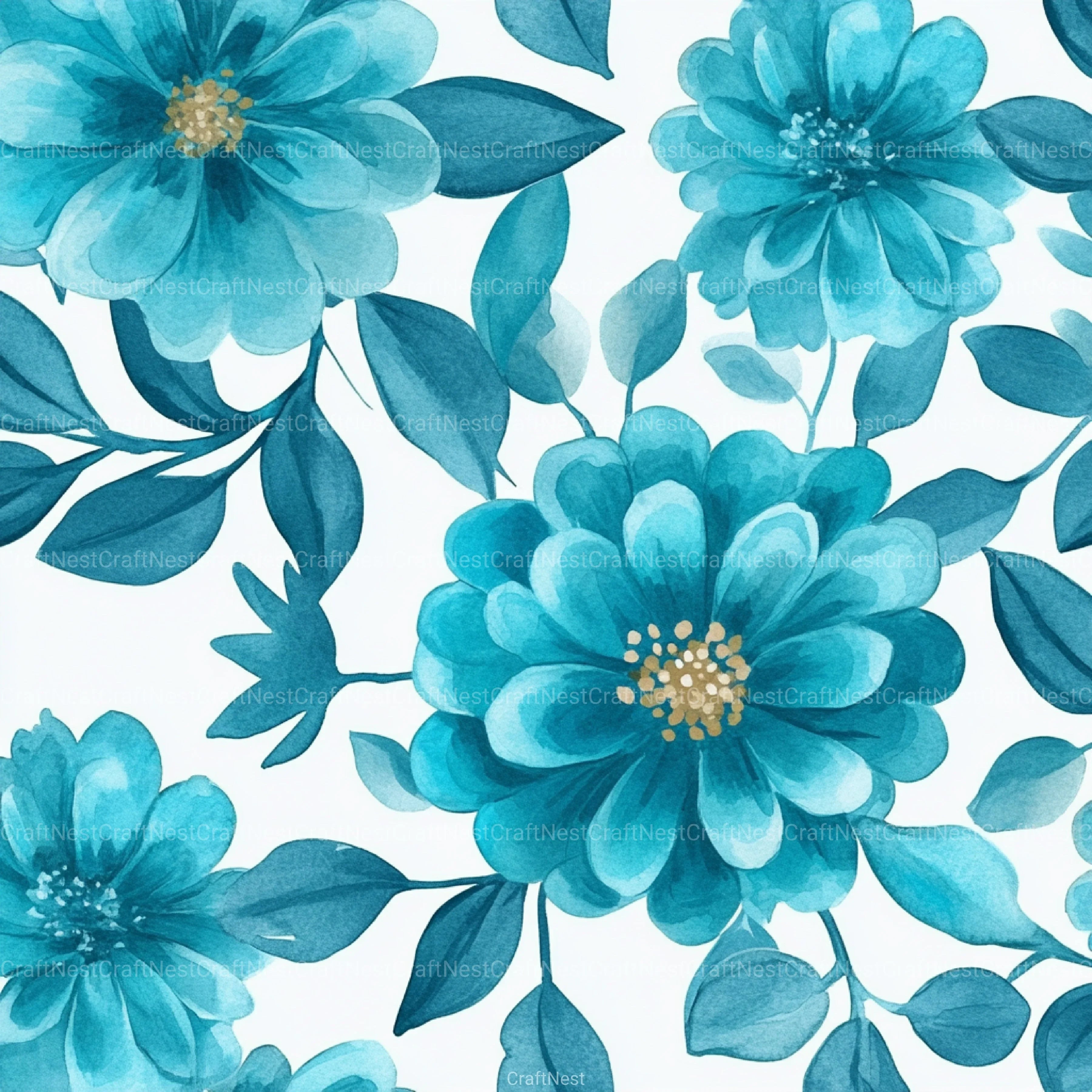 Navy Blue Yellow Cottage Flowers Pattern Clipart Bundle - CraftNest - Digital Crafting and Art