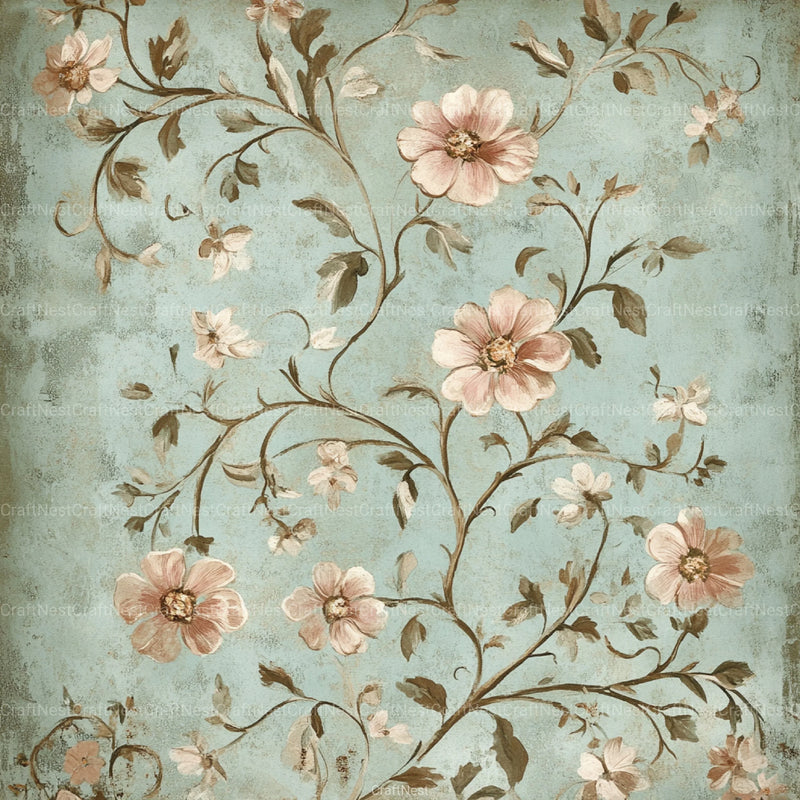 French Shabby Chic Pastel Flower Pattern Clipart Bundle 2 - CraftNest - Digital Crafting and Art