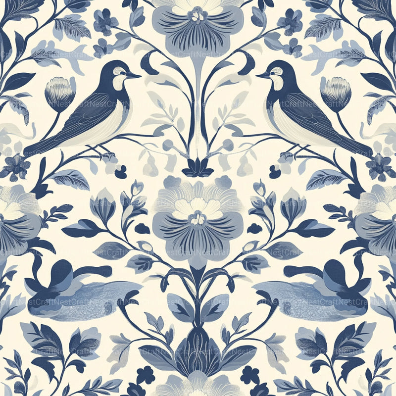 Blue Birds & Flowers Chinoiserie Pattern Clipart Bundle - CraftNest - Digital Crafting and Art