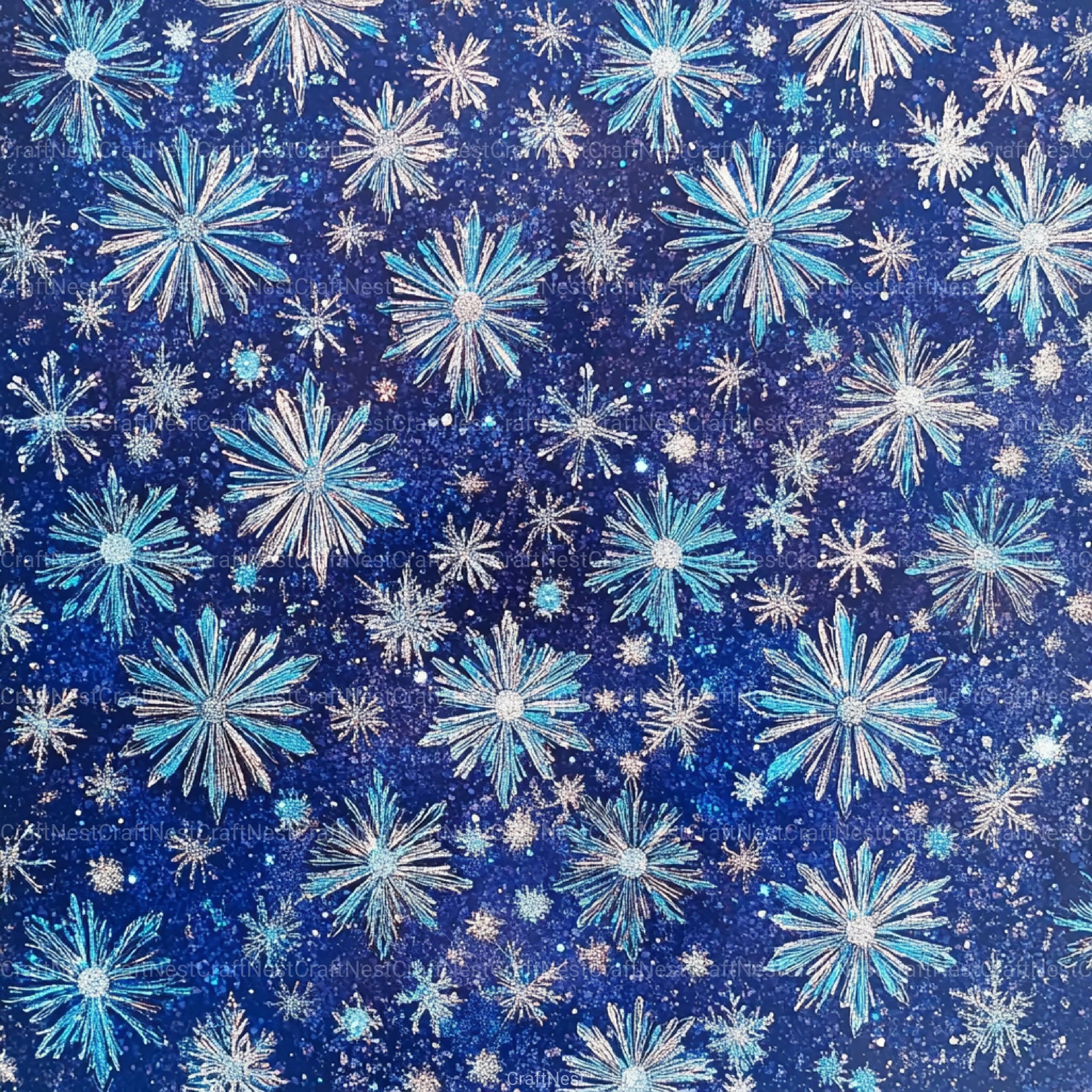 Blue Glitter Snowflakes Winter Pattern Clipart Bundle - CraftNest - Digital Crafting and Art