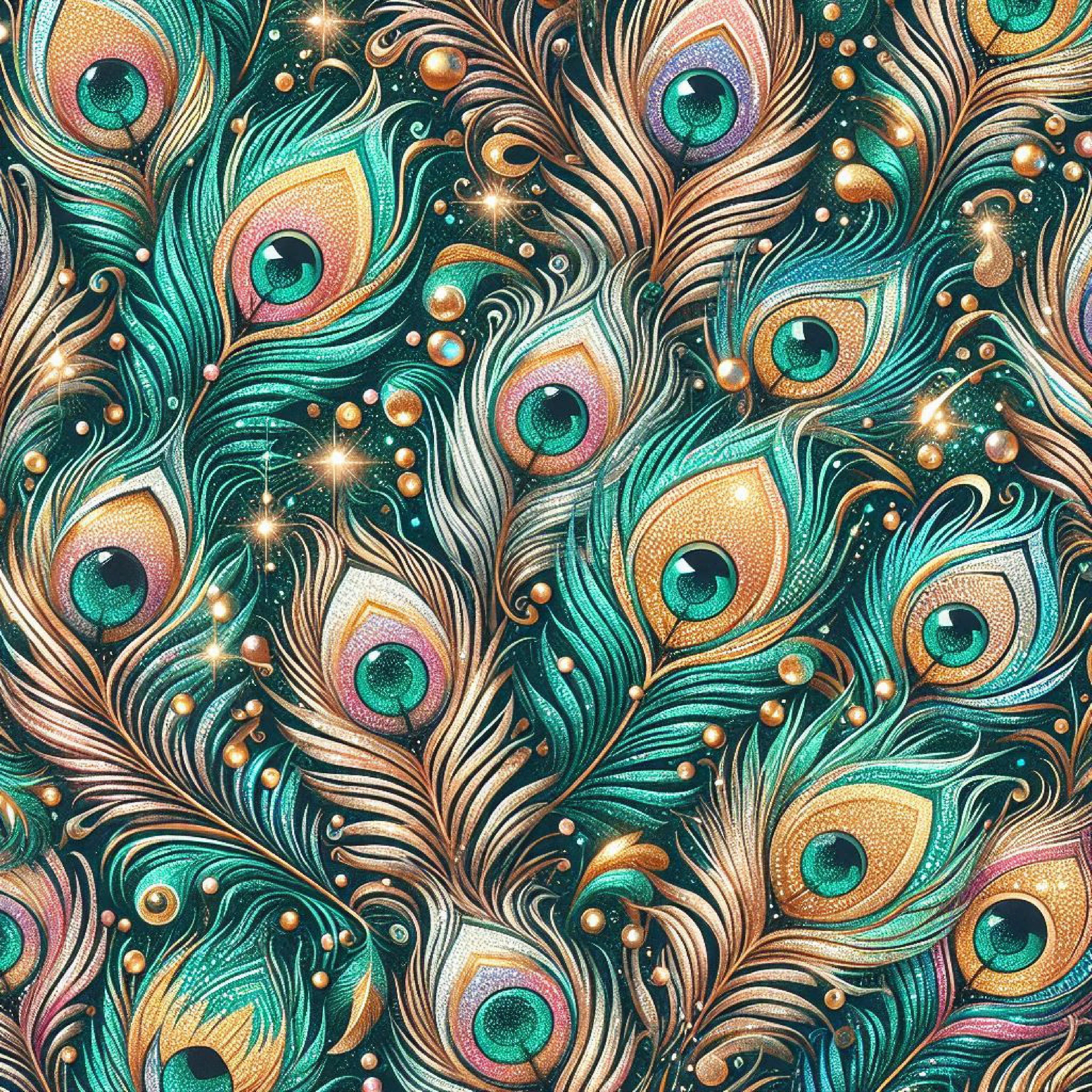 Glitter Peacock Feathers Digital Paper - CraftNest - Digital Crafting and Art