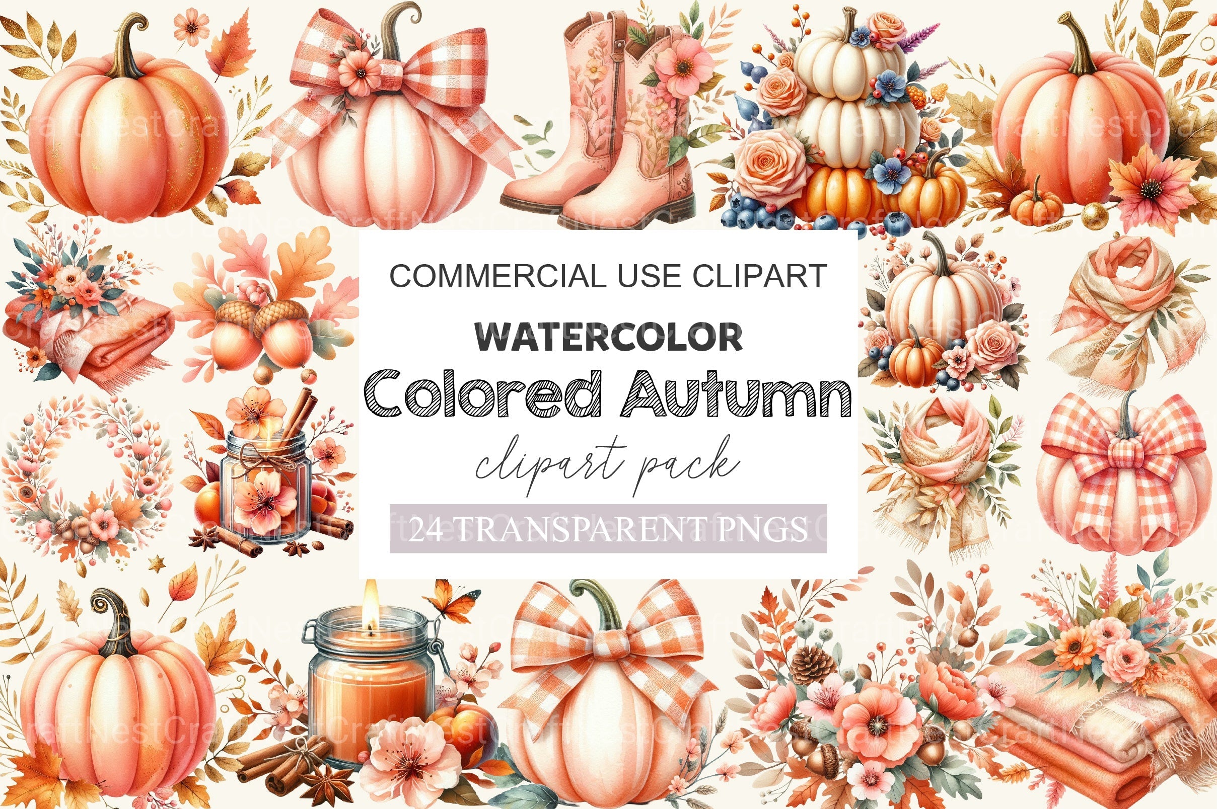 Peach Colored Autumn Clipart Bundle 2