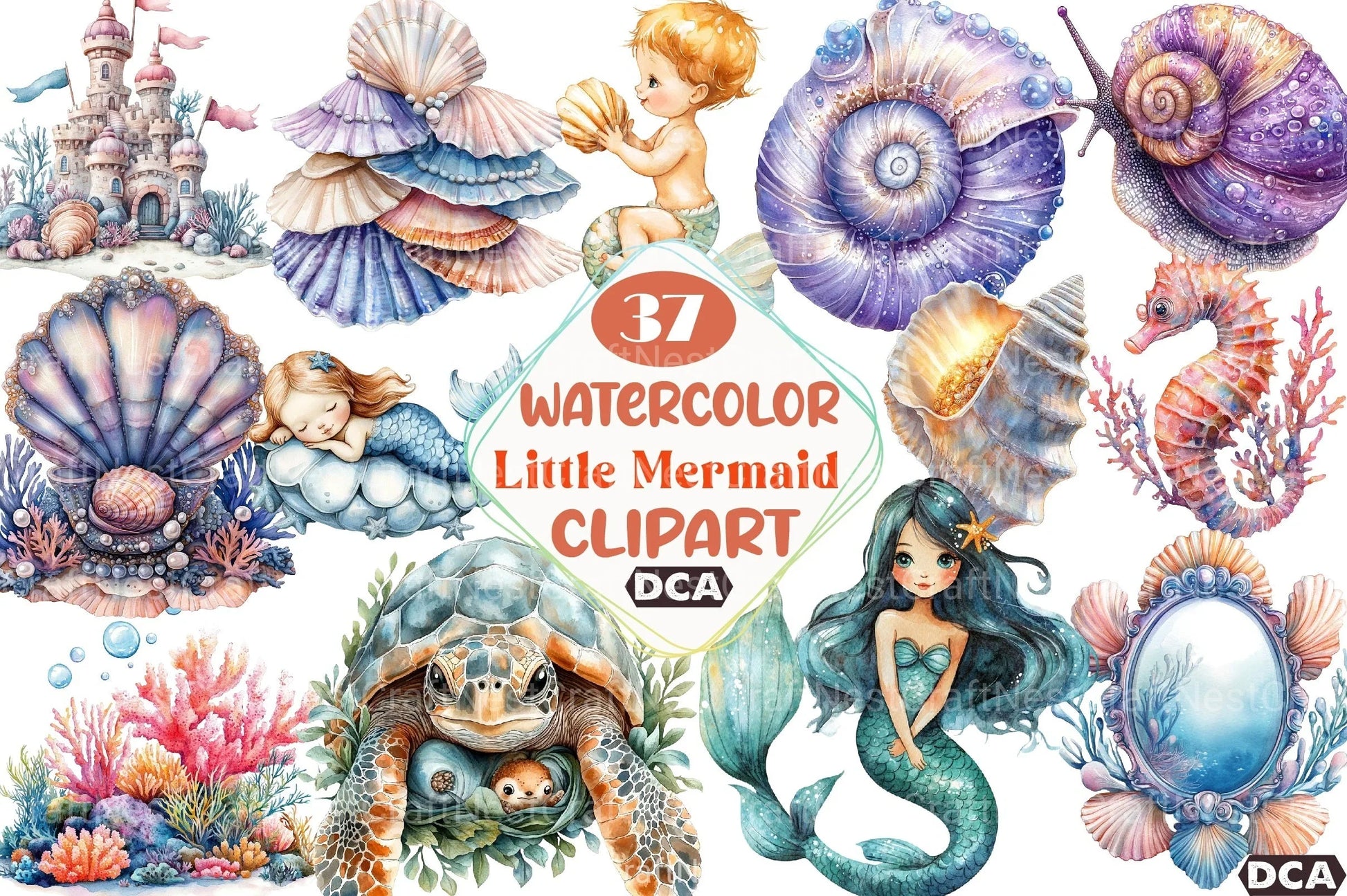 Little Mermaid Under The Sea Clipart Bundle 3 - CraftNest - Digital Crafting and Art