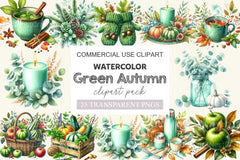 Mint Fresh Green Autumn Clipart Bundle - CraftNest - Digital Crafting and Art