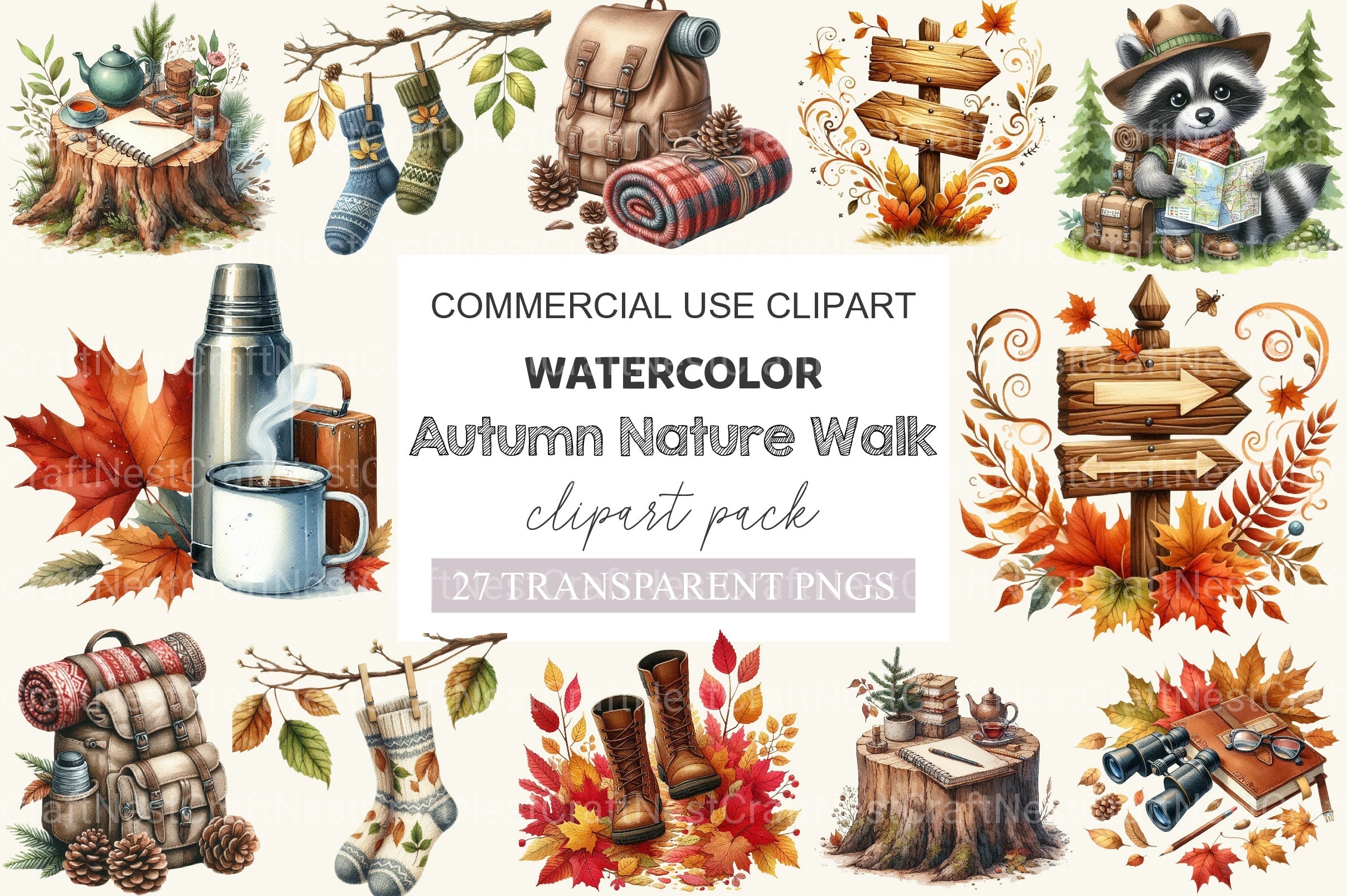 Autumn Nature Walk Clipart Bundle 2
