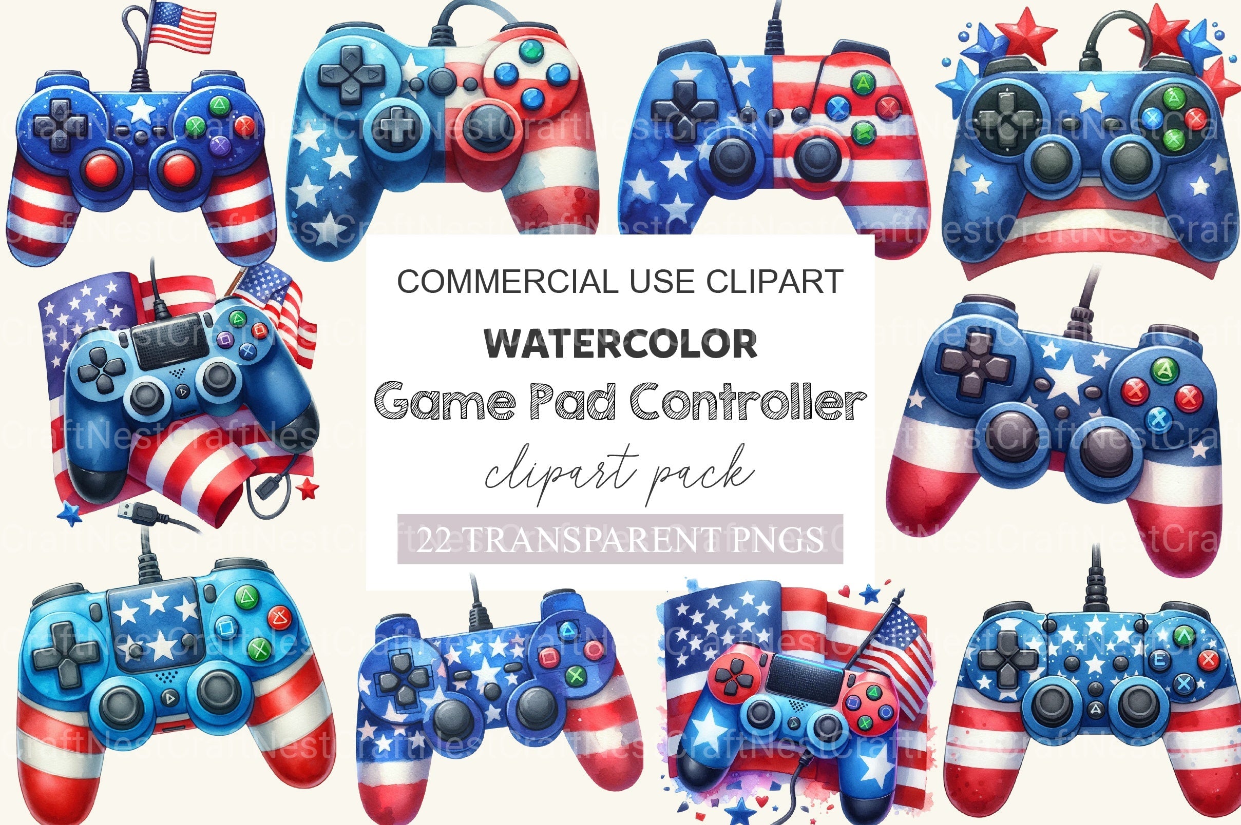 Game Pad Controller 4th Of July Clipart Bundle