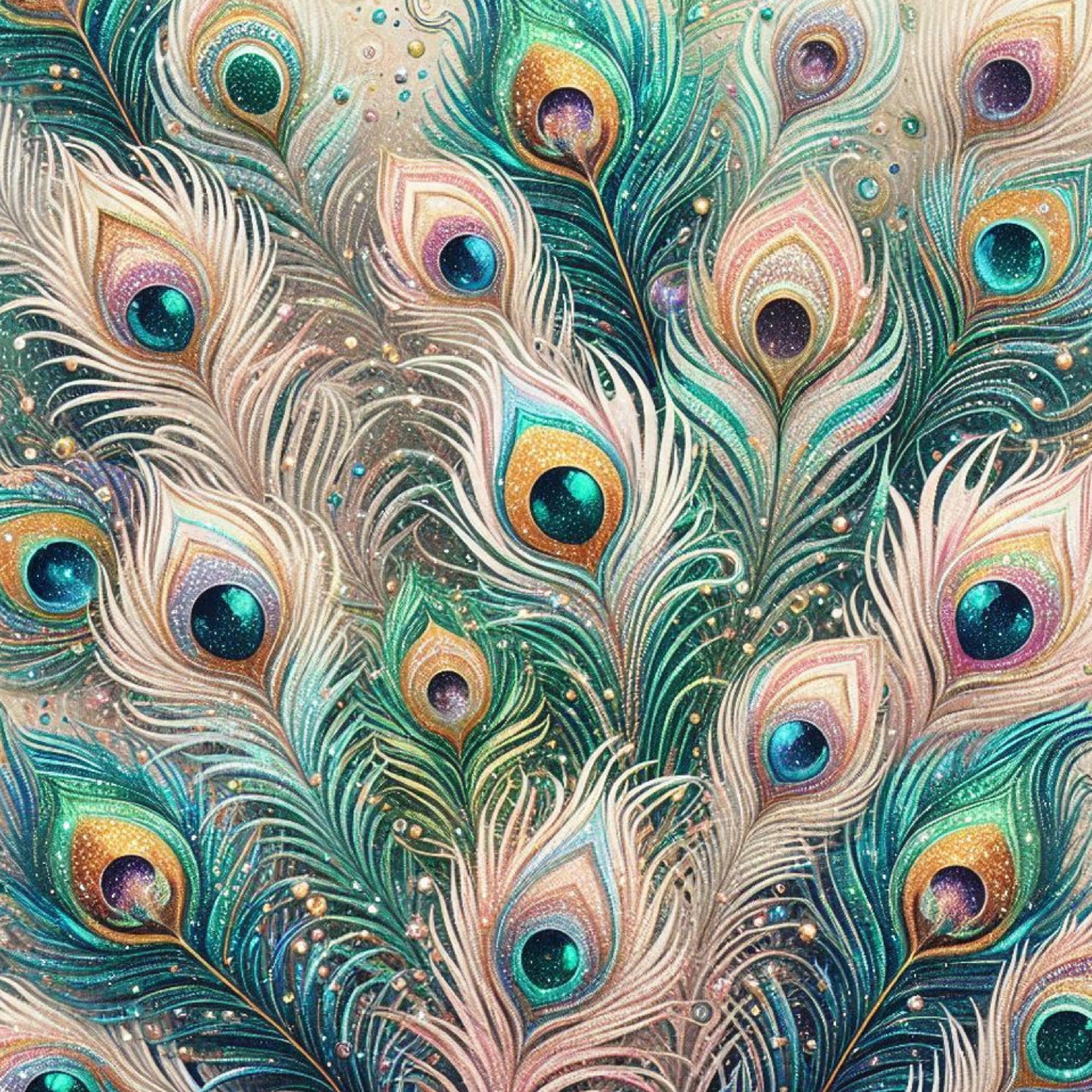 Glitter Peacock Feathers Digital Paper - CraftNest - Digital Crafting and Art