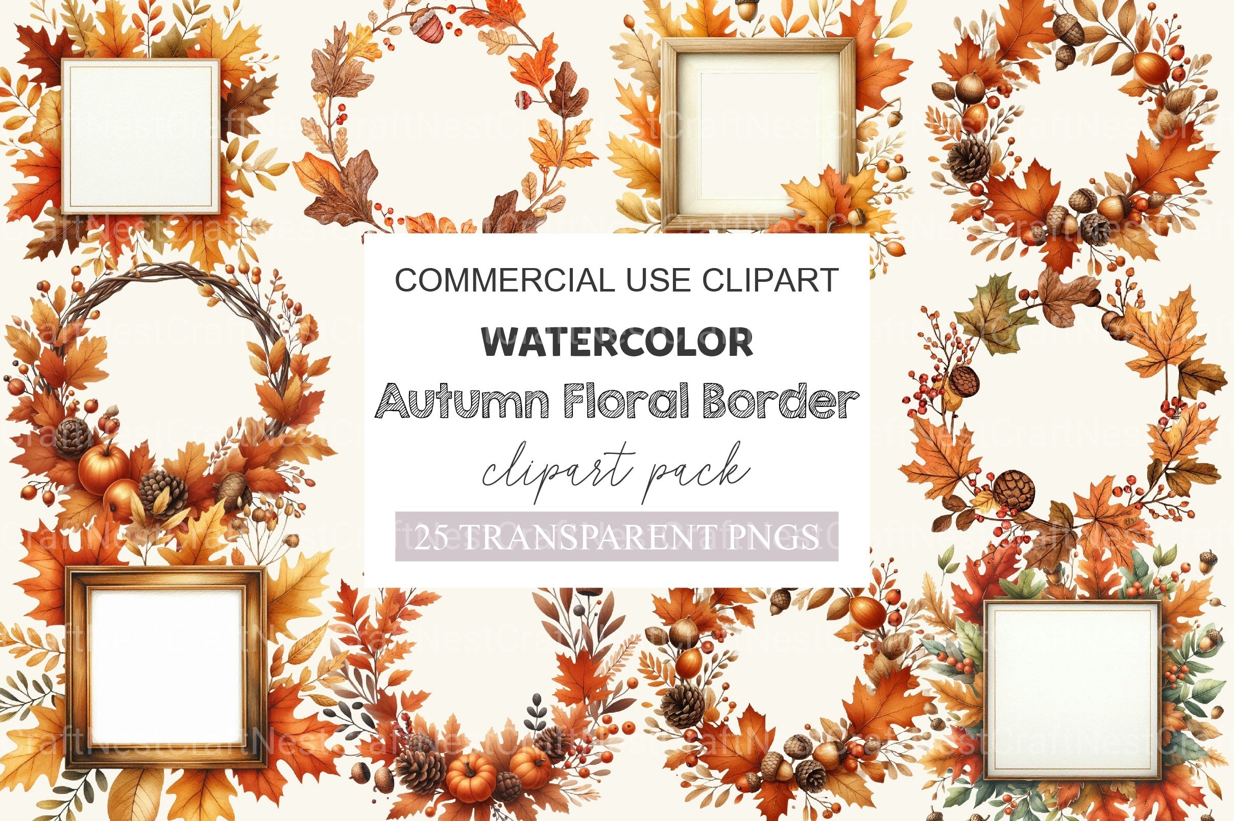Autumn Floral Border And Fall Clipart Bundle
