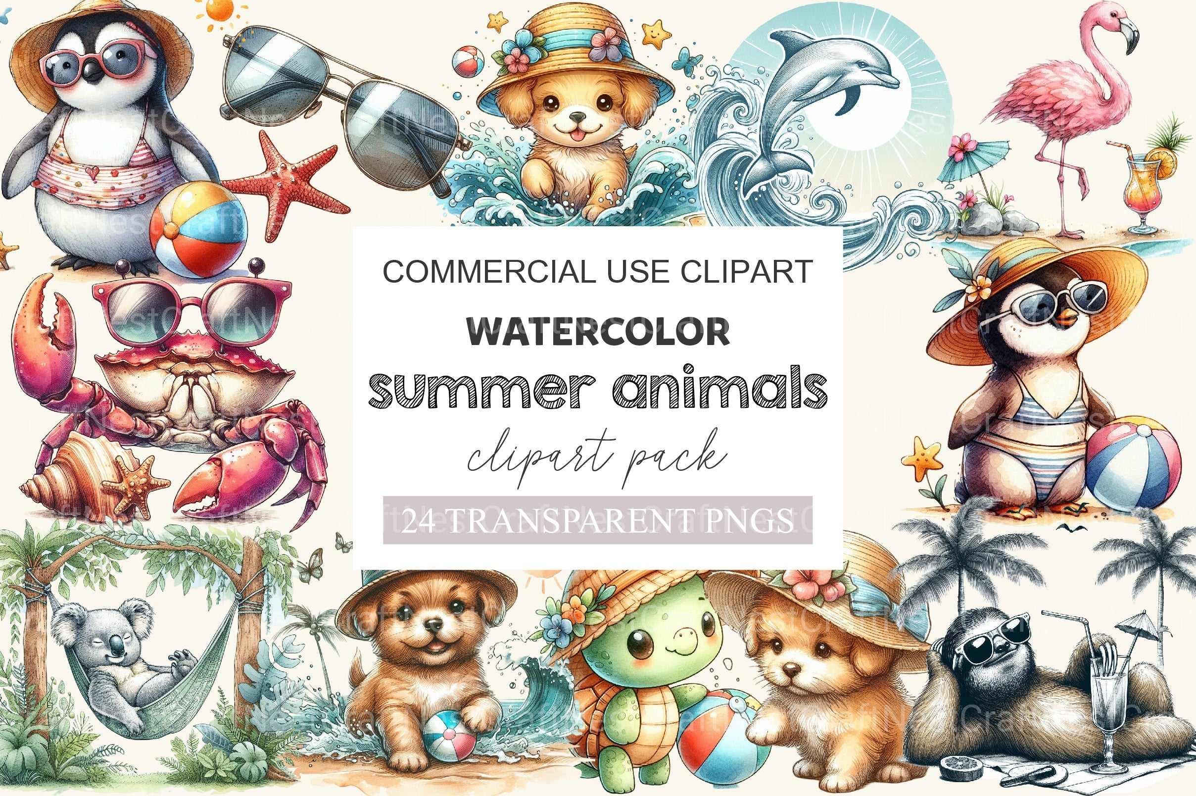 Summer Animals Clipart Bundle 3