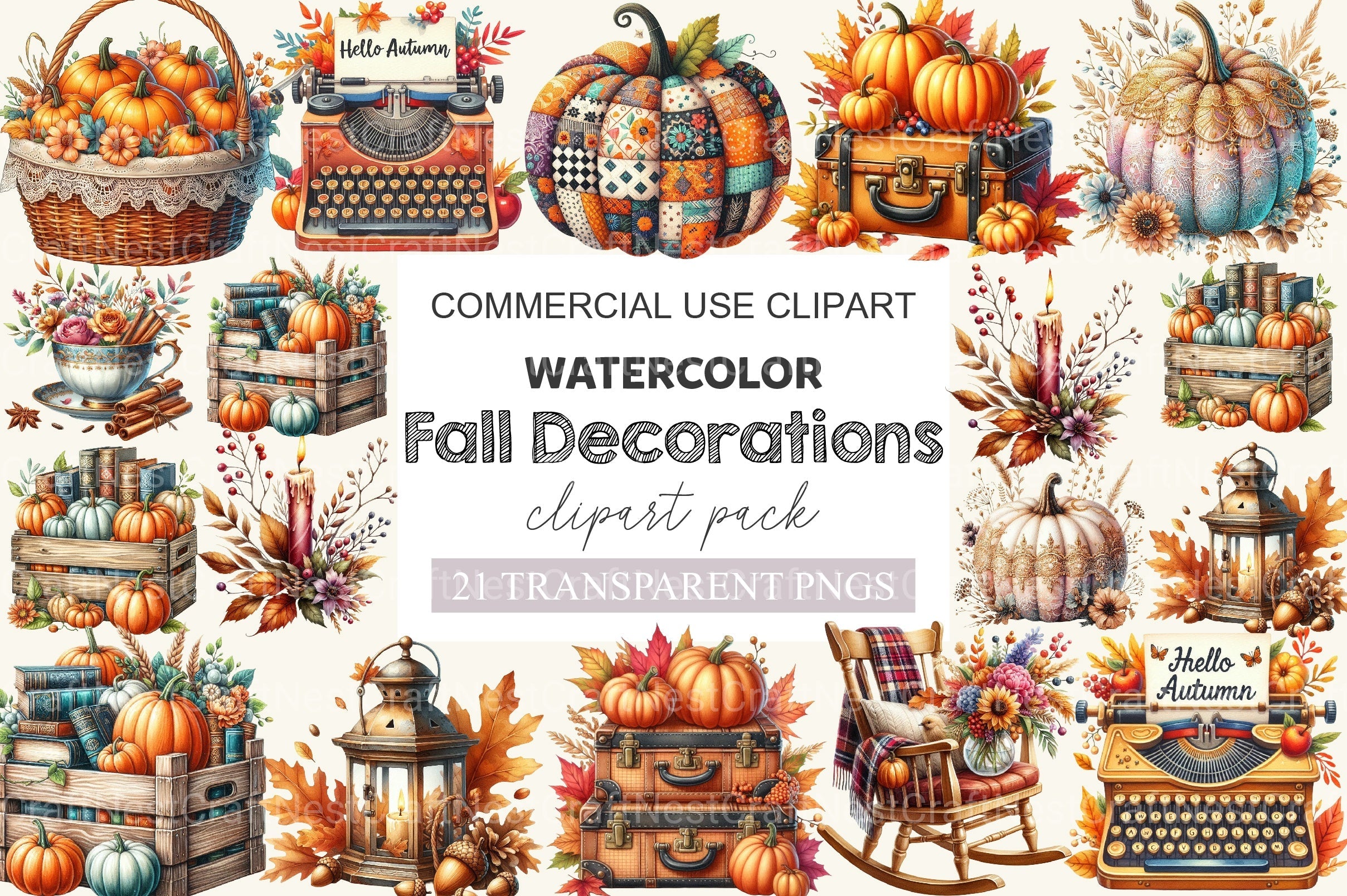 Vintage Fall Decorations Clipart Bundle 2