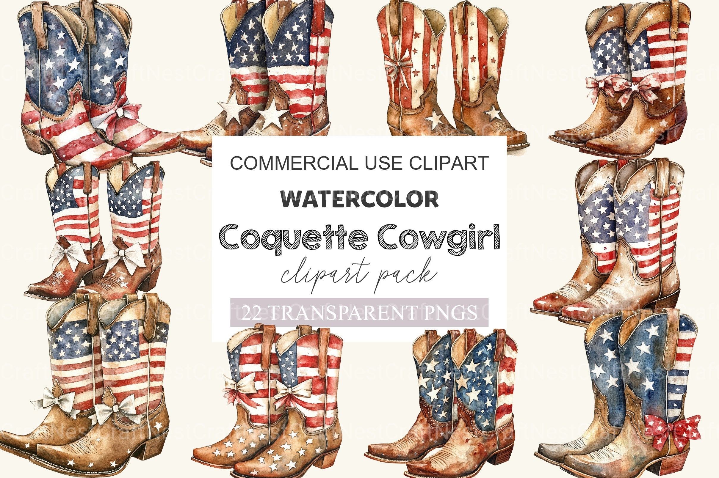 Coquette Cowgirl 4th Of July Clipart Bundle