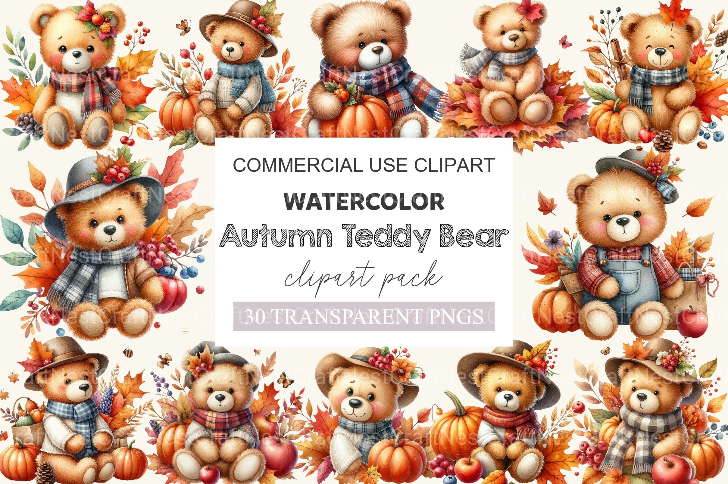 Autumn Teddy Bear Clipart Bundle