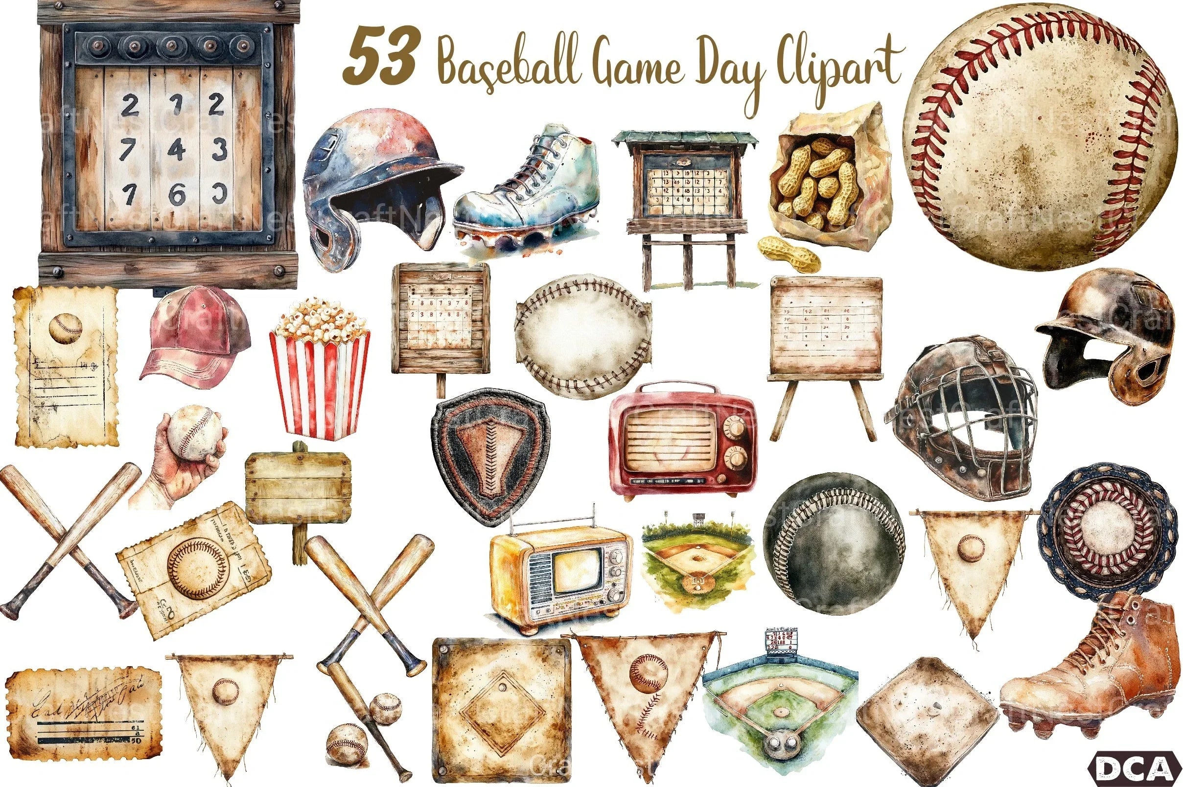 Vintage Baseball Game Day Clipart Bundle 88 - CraftNest - Digital Crafting and Art