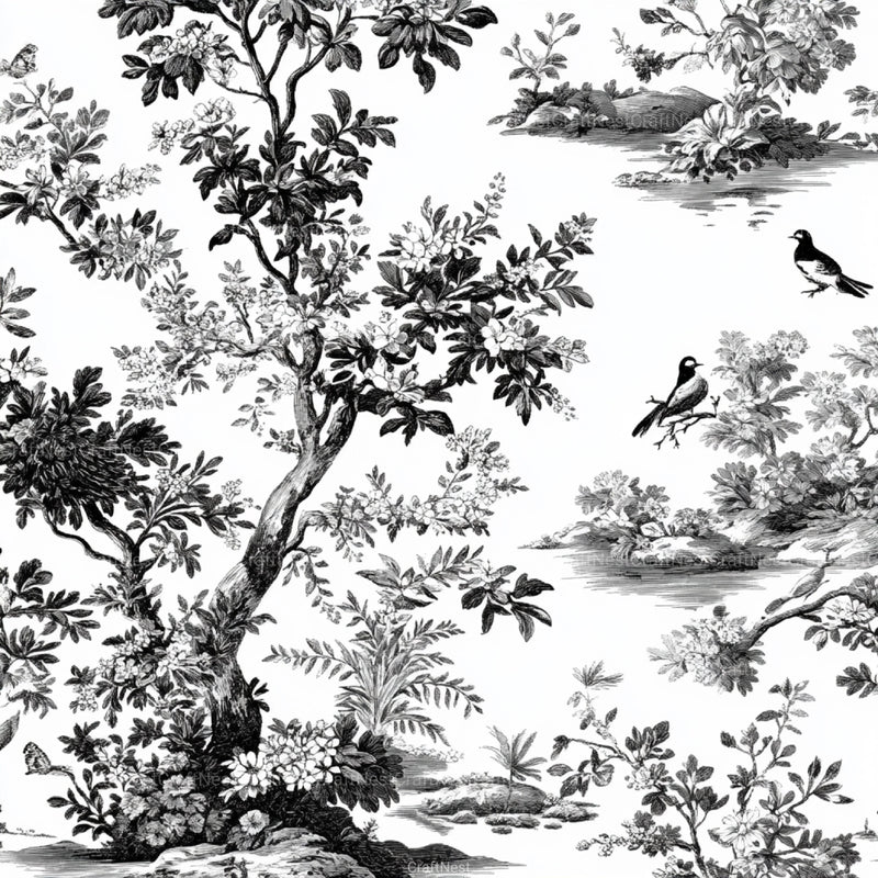 Black White Spring Toile De Jouy Pattern Clipart Bundle - CraftNest - Digital Crafting and Art
