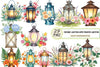 Vintage Lantern With Flowers Clipart Bundle