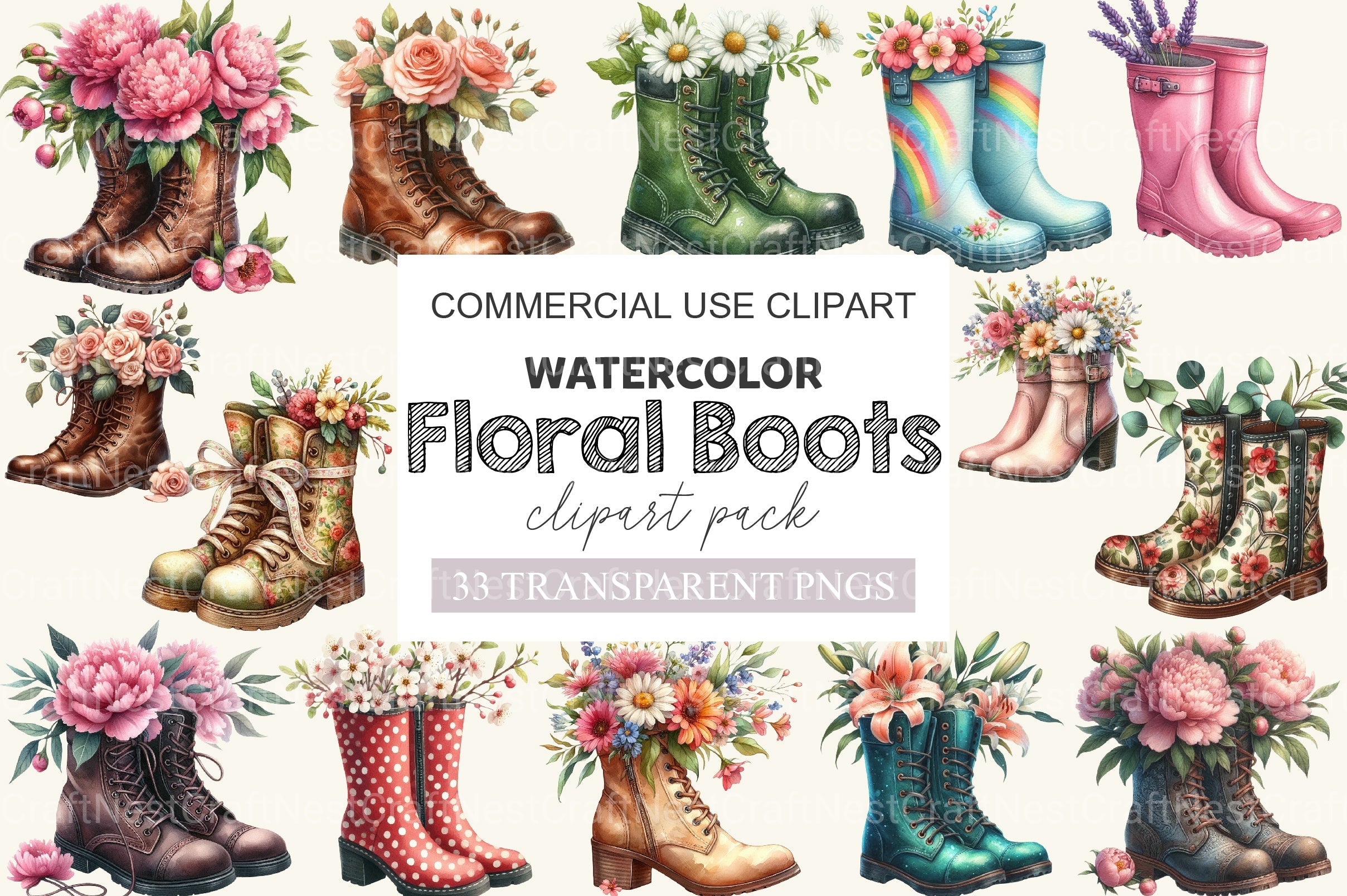 Floral Boots Clipart Bundle