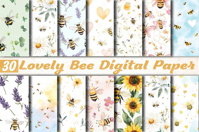 Lovely Bee Digital Paper - CraftNest - Digital Crafting and Art