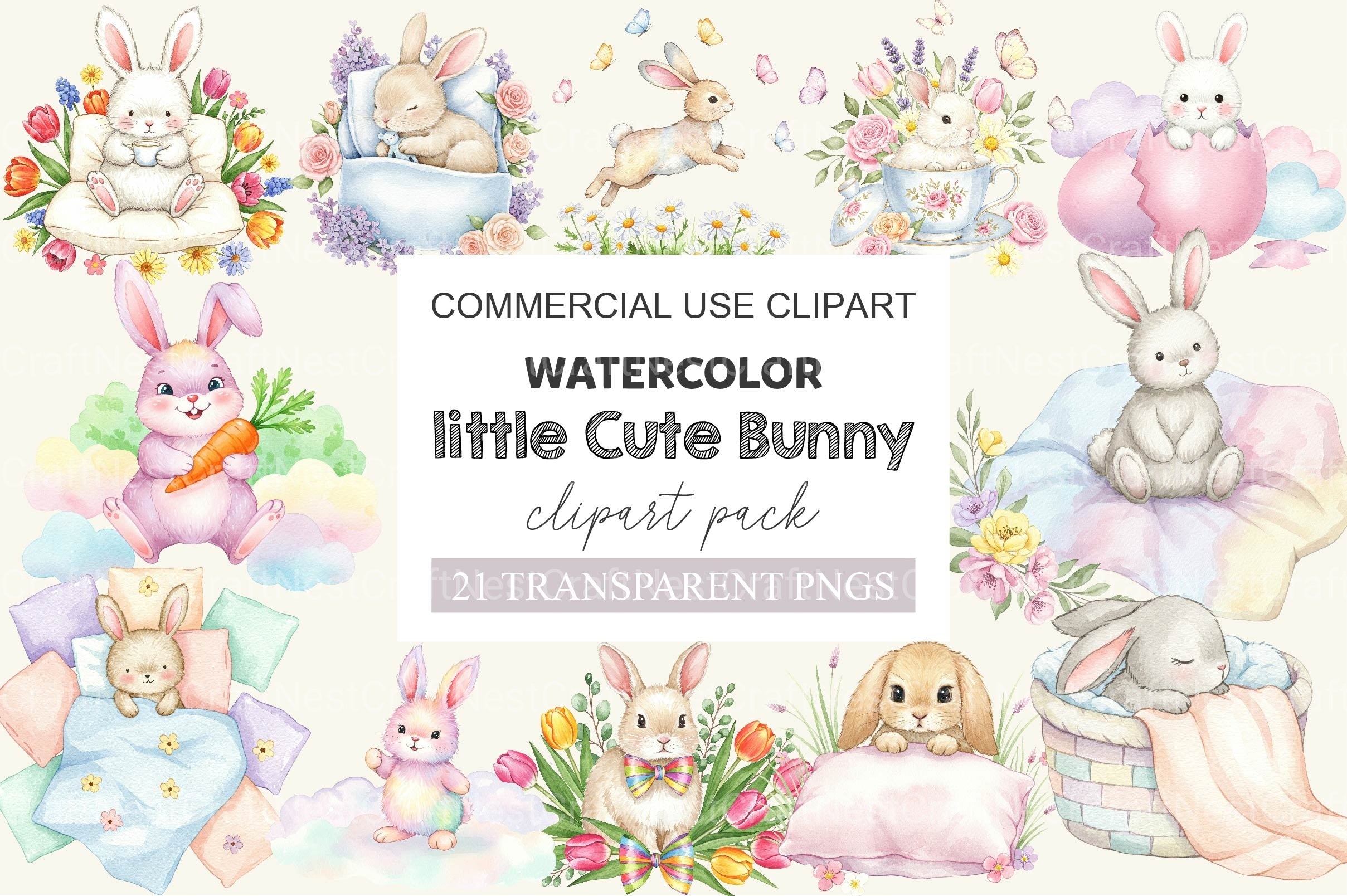 Little Cute Bunny Clipart Bundle