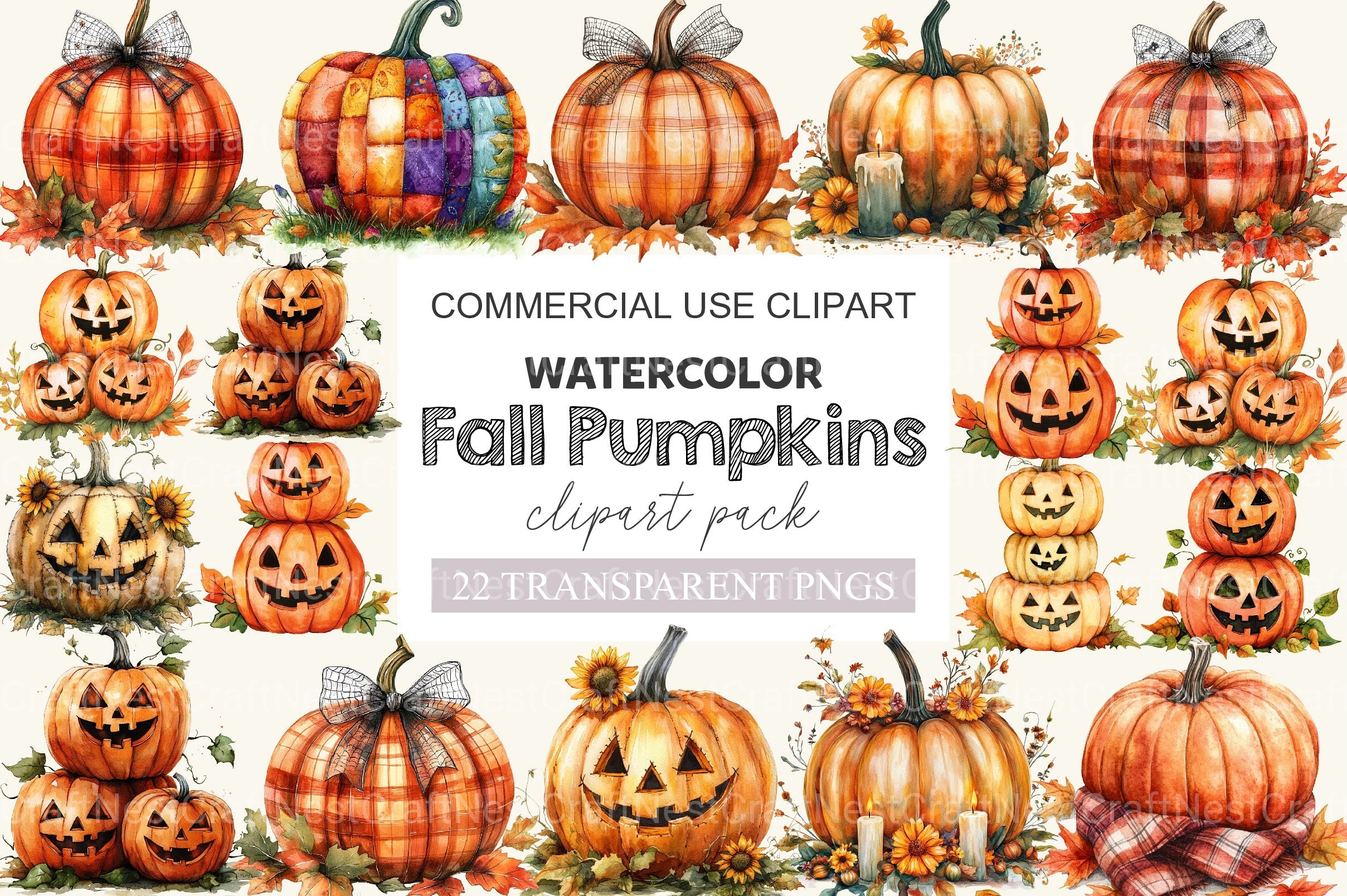 Fall Halloween Pumpkins Clipart Bundle
