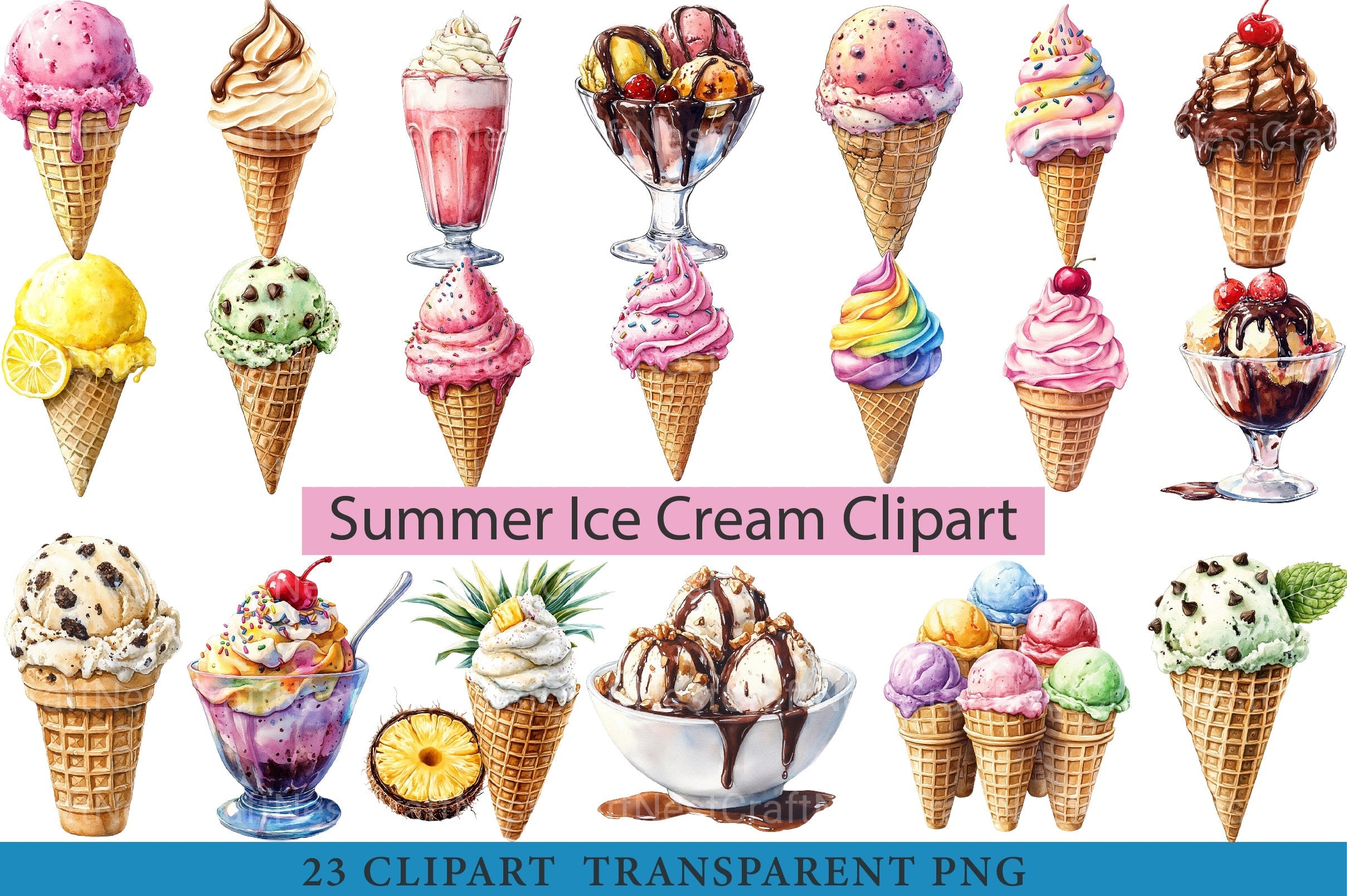 Summer Ice Cream Clipart Bundle 2 - CraftNest - Digital Crafting and Art