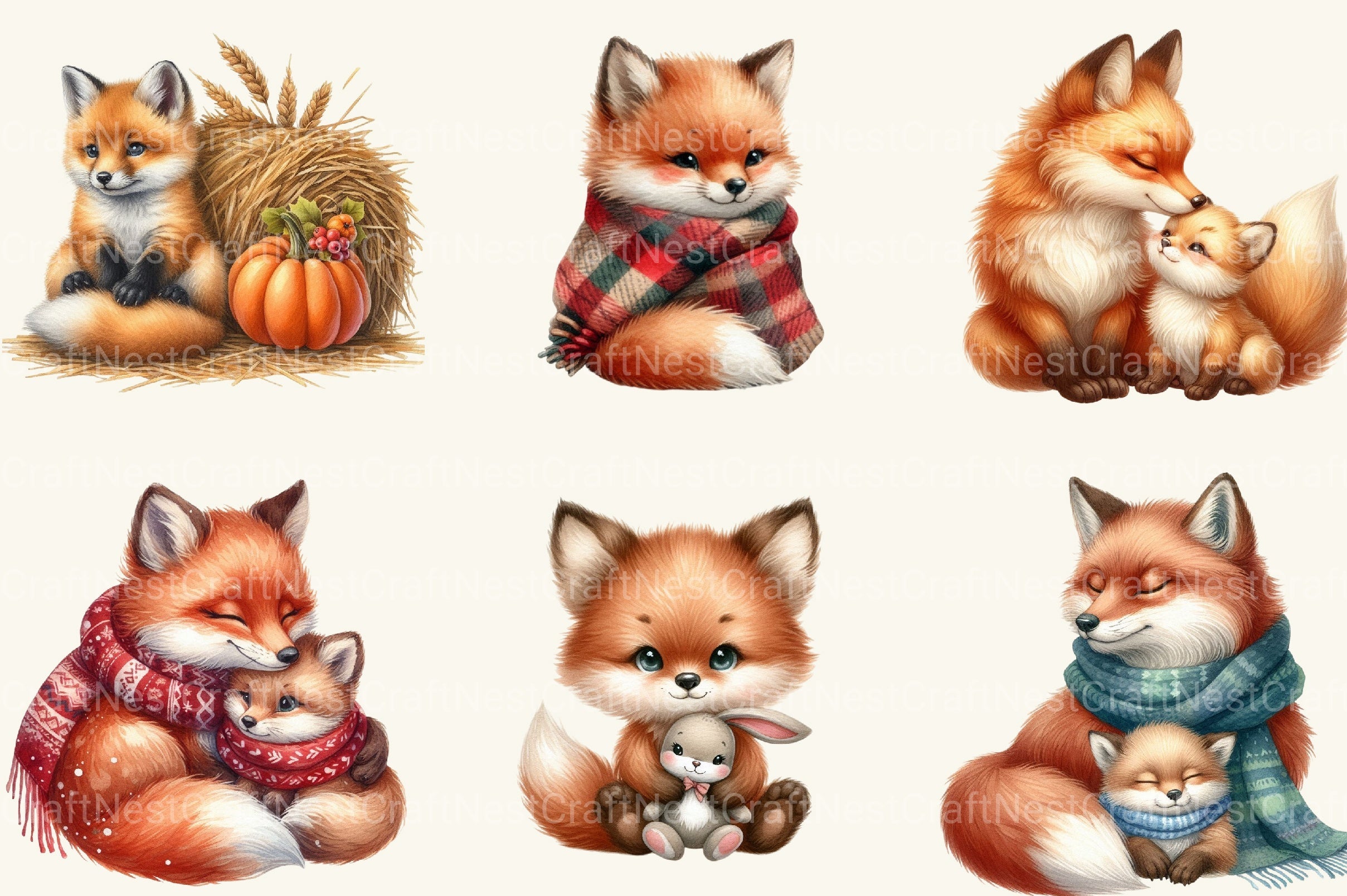 Cozy Fox Family Clipart Bundle 2
