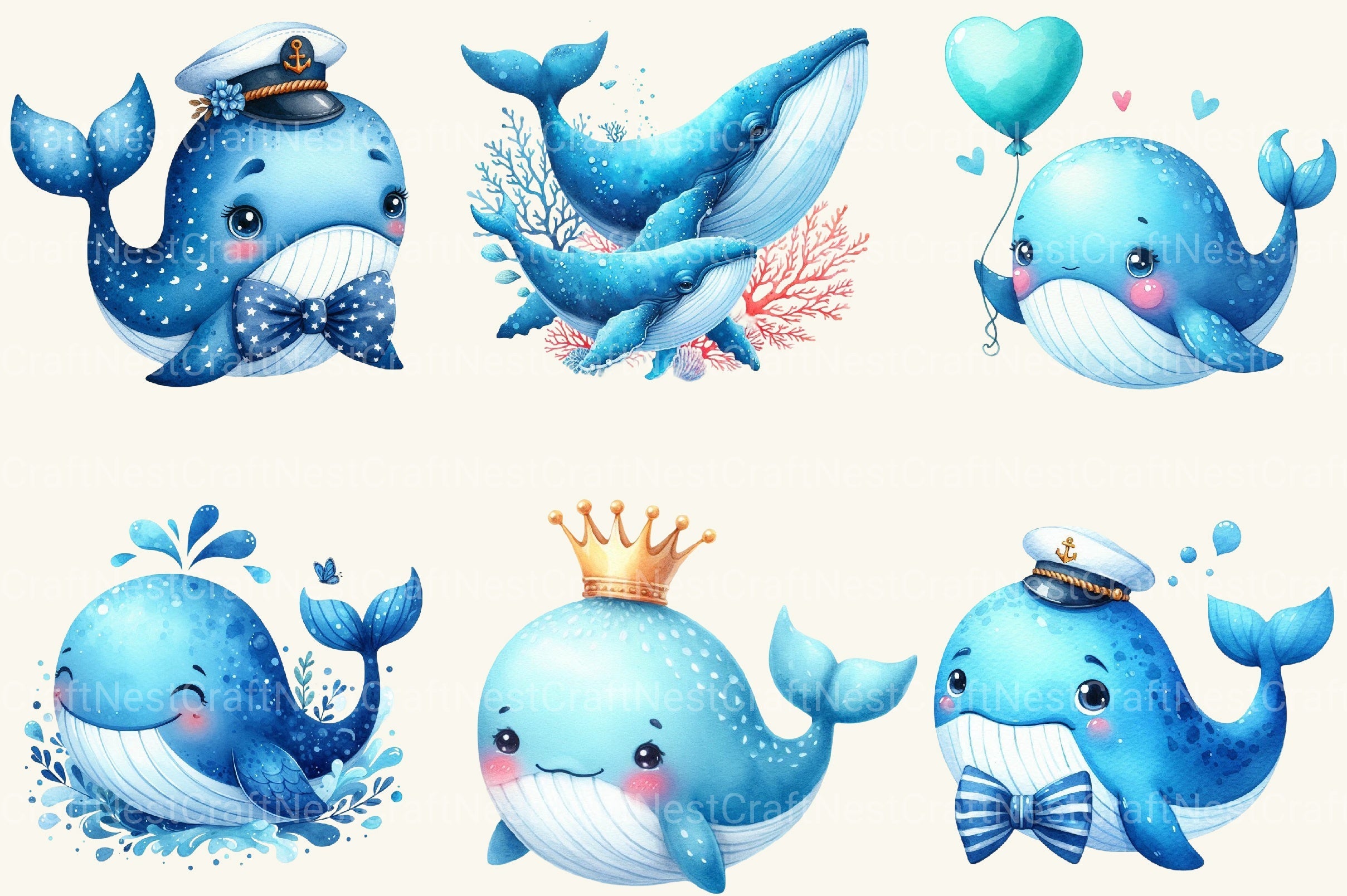 Whale Blue Whale Clipart Bundle 2