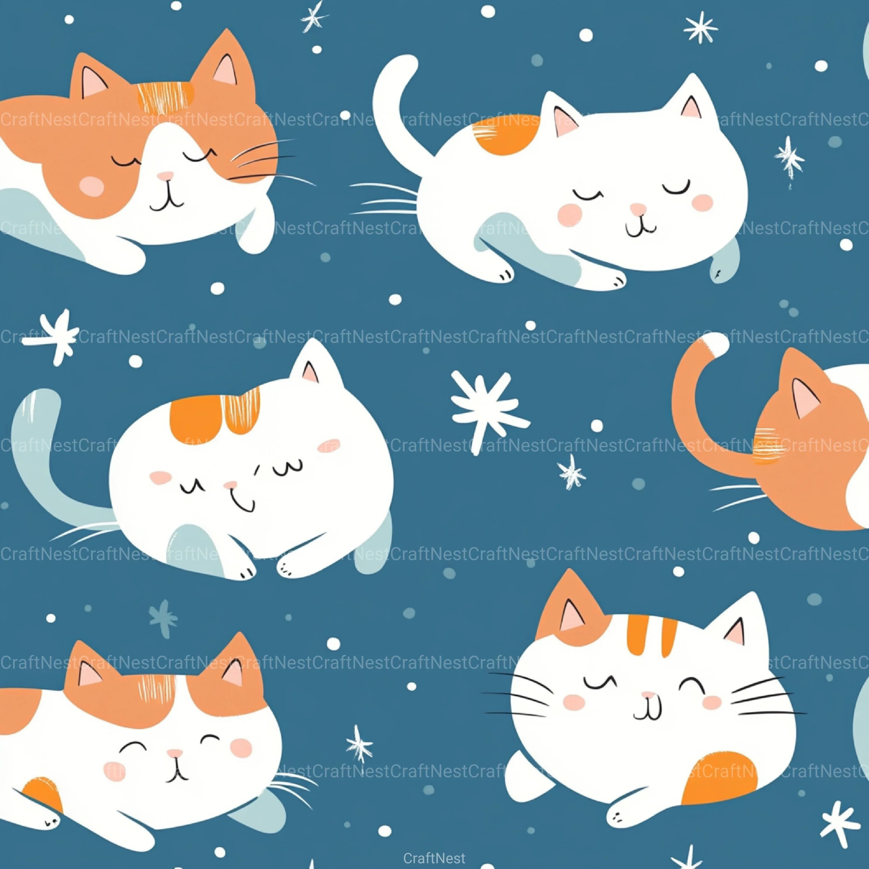 Seamless Kawaii Cute Cats Pattern Digital Paper - CraftNest - Digital Crafting and Art