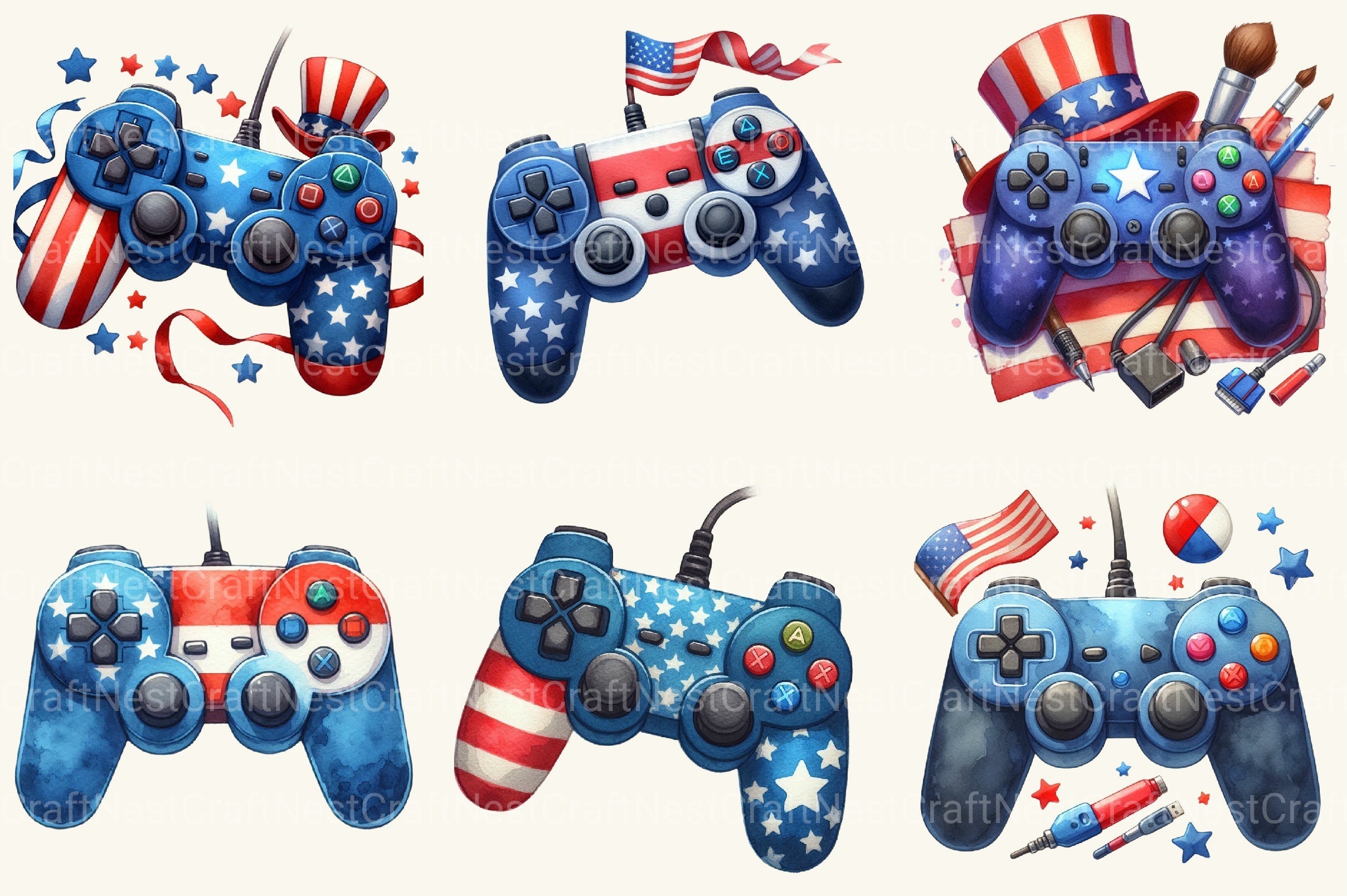 Game Pad Controller 4th Of July Clipart Bundle