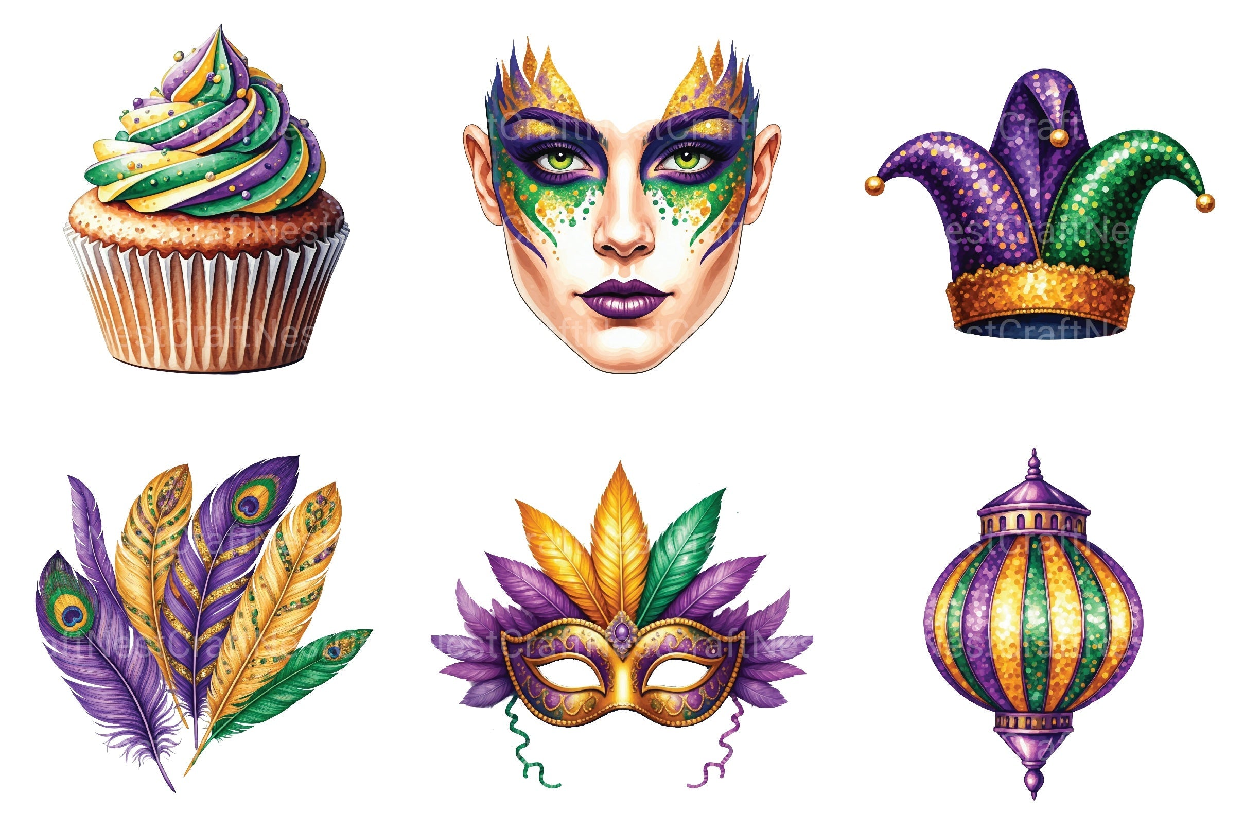 Glitter Sequin Mardi Gras Clipart Bundle