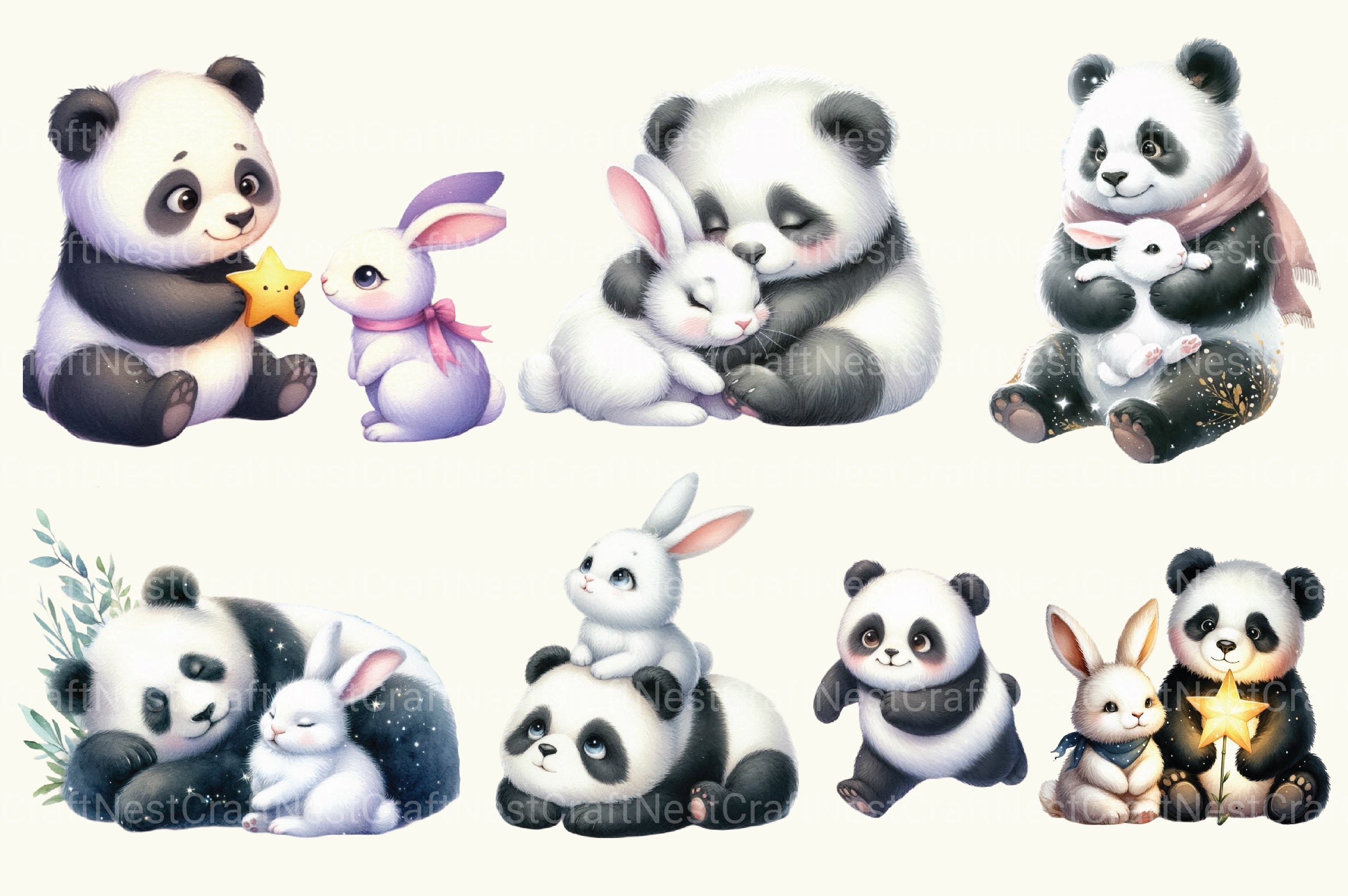 Panda And Bunny Clipart Bundle