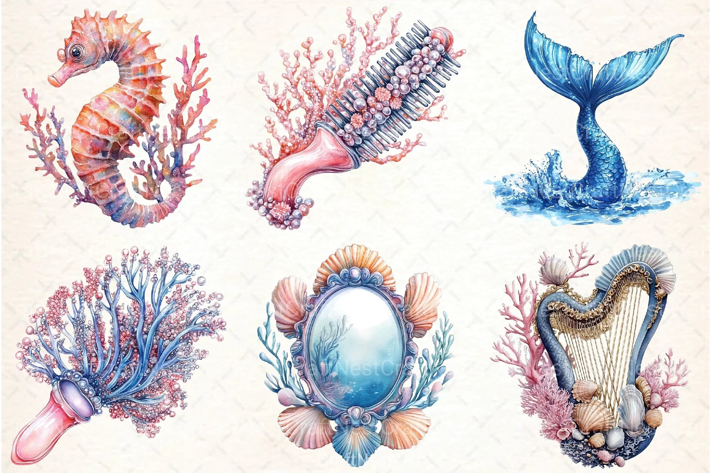 Little Mermaid Under The Sea Clipart Bundle 3 - CraftNest - Digital Crafting and Art