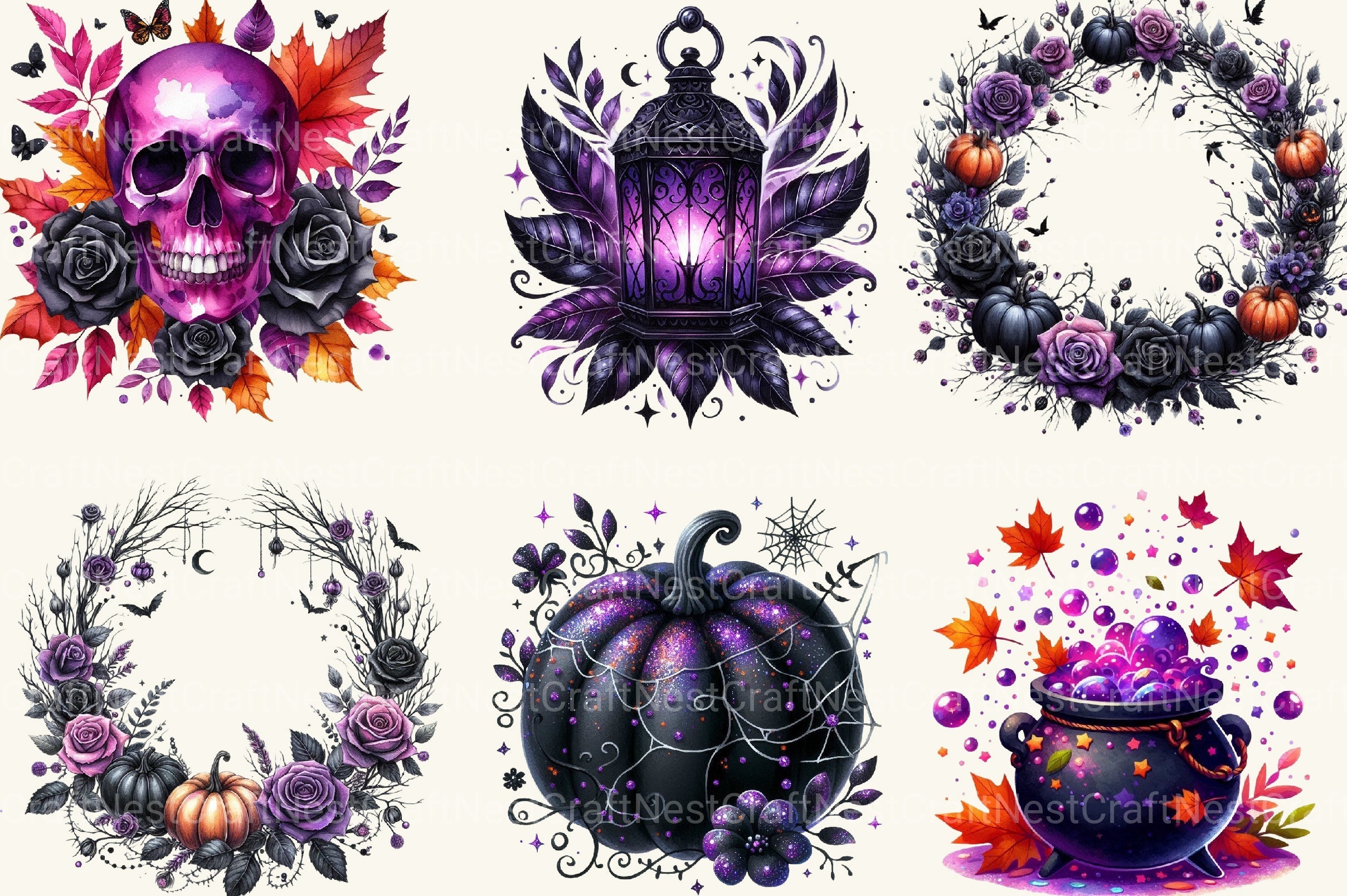 Black & Purple Gothic Autumn Clipart Bundle