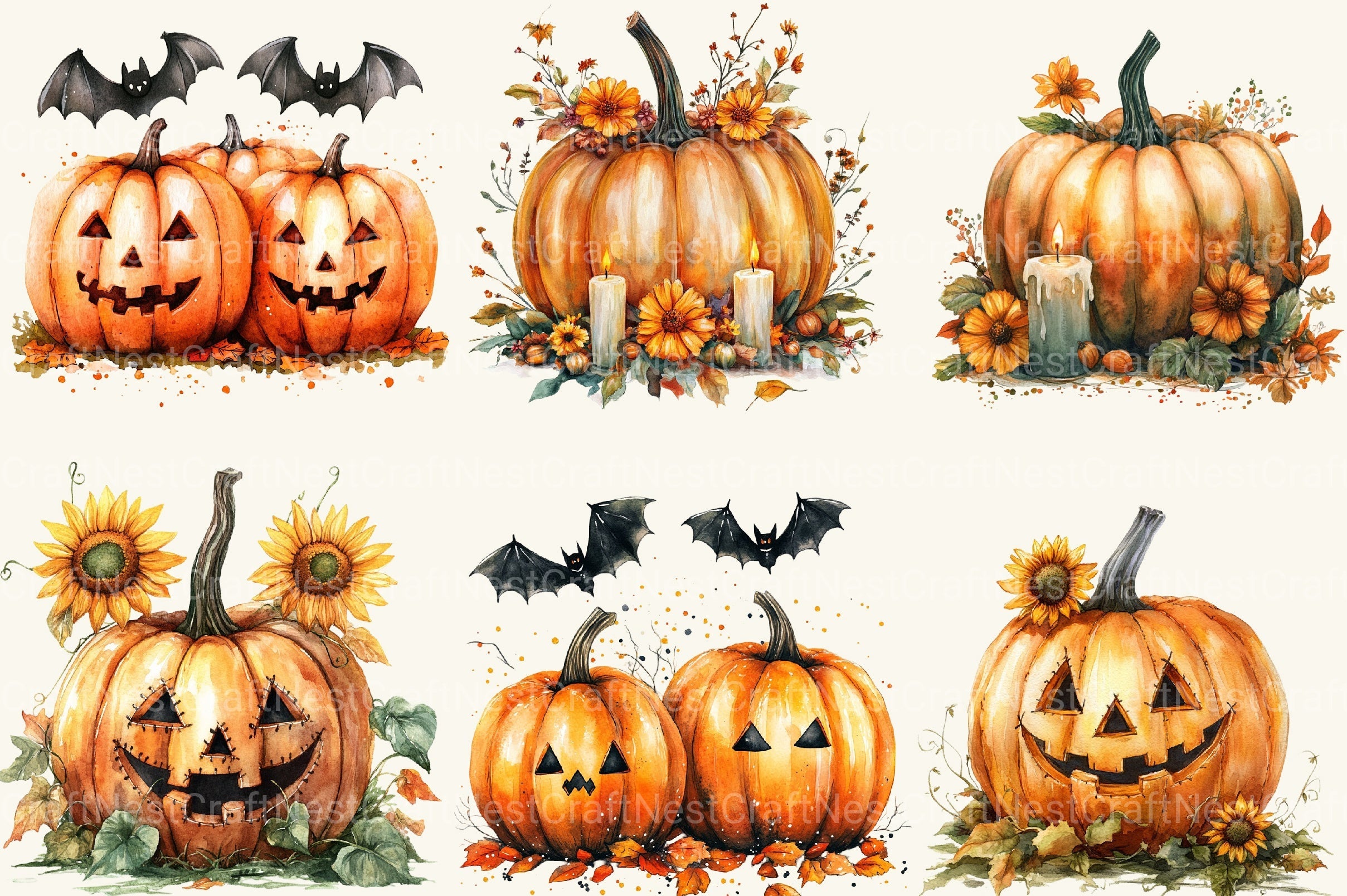 Fall Halloween Pumpkins Clipart Bundle
