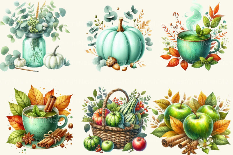 Mint Fresh Green Autumn Clipart Bundle - CraftNest - Digital Crafting and Art